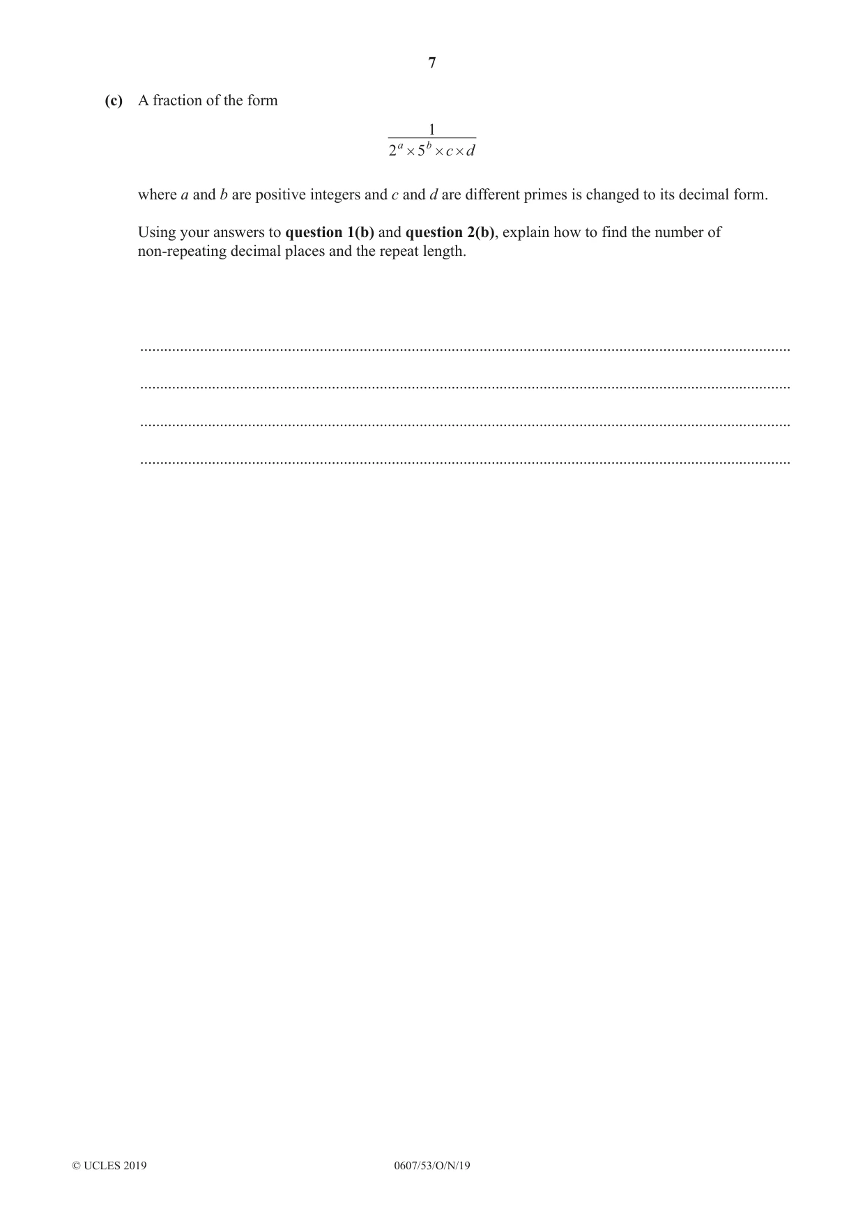 Cambridge IGCSE Mathematics - International 0607 2019 Oct/Nov Paper 5 · Variant 3 question paper, page 7 of 8