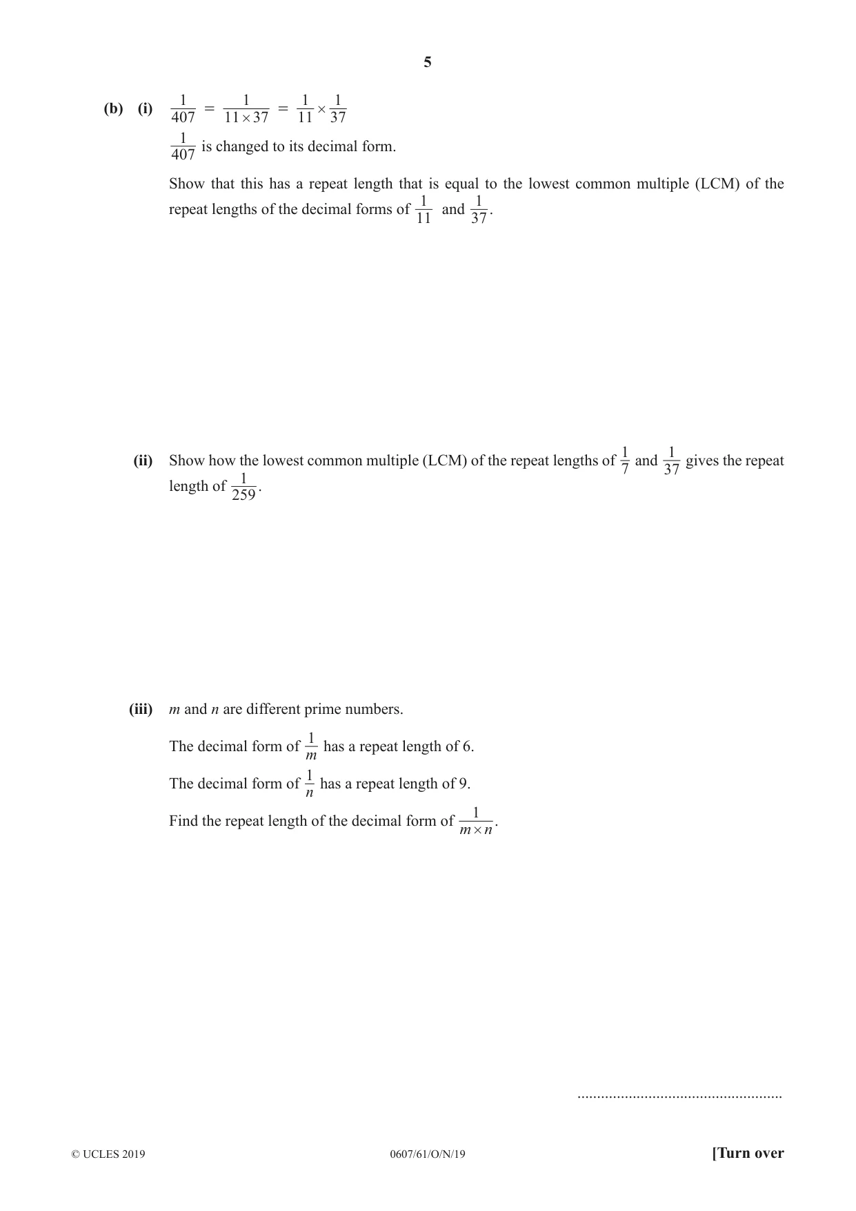 Cambridge IGCSE Mathematics - International 0607 2019 Oct/Nov Paper 6 · Variant 1 question paper, page 5 of 12