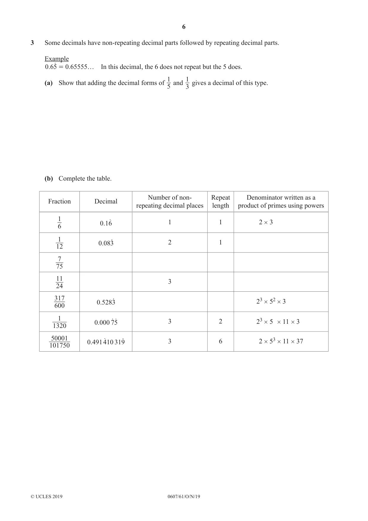 Cambridge IGCSE Mathematics - International 0607 2019 Oct/Nov Paper 6 · Variant 1 question paper, page 6 of 12