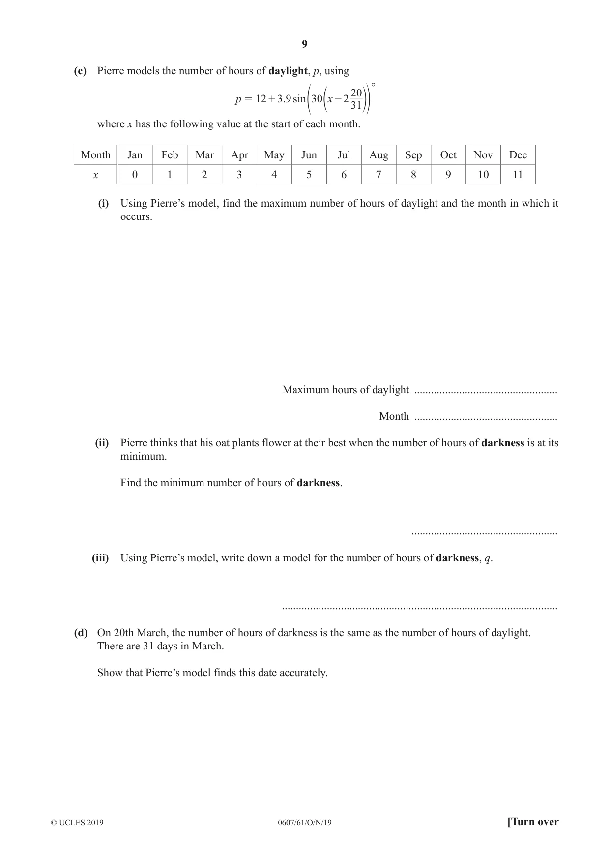 Cambridge IGCSE Mathematics - International 0607 2019 Oct/Nov Paper 6 · Variant 1 question paper, page 9 of 12