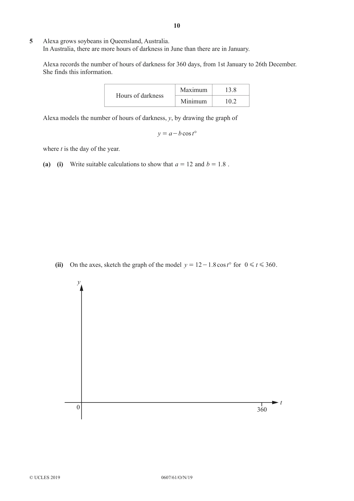 Cambridge IGCSE Mathematics - International 0607 2019 Oct/Nov Paper 6 · Variant 1 question paper, page 10 of 12