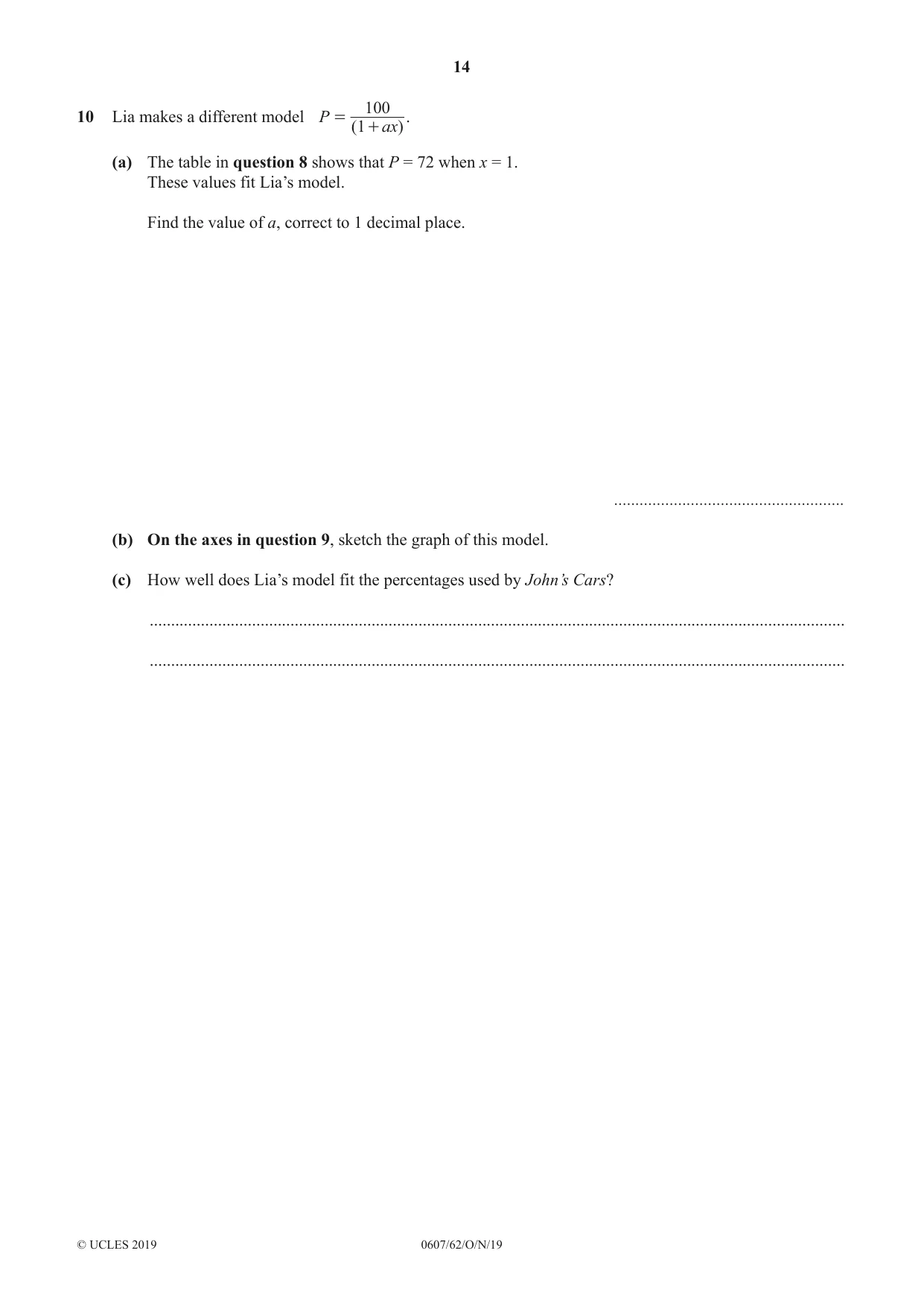 Cambridge IGCSE Mathematics - International 0607 2019 Oct/Nov Paper 6 · Variant 2 question paper, page 14 of 16