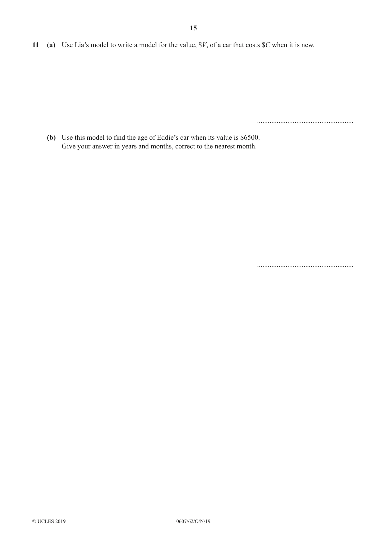 Cambridge IGCSE Mathematics - International 0607 2019 Oct/Nov Paper 6 · Variant 2 question paper, page 15 of 16