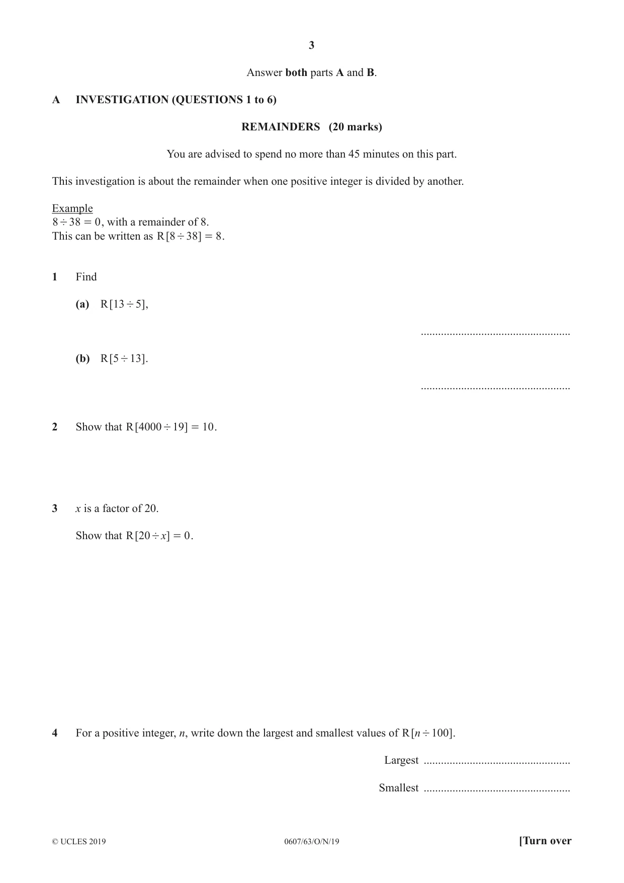 Cambridge IGCSE Mathematics - International 0607 2019 Oct/Nov Paper 6 · Variant 3 question paper, page 3 of 12