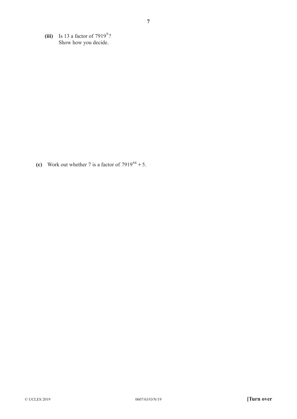 Cambridge IGCSE Mathematics - International 0607 2019 Oct/Nov Paper 6 · Variant 3 question paper, page 7 of 12