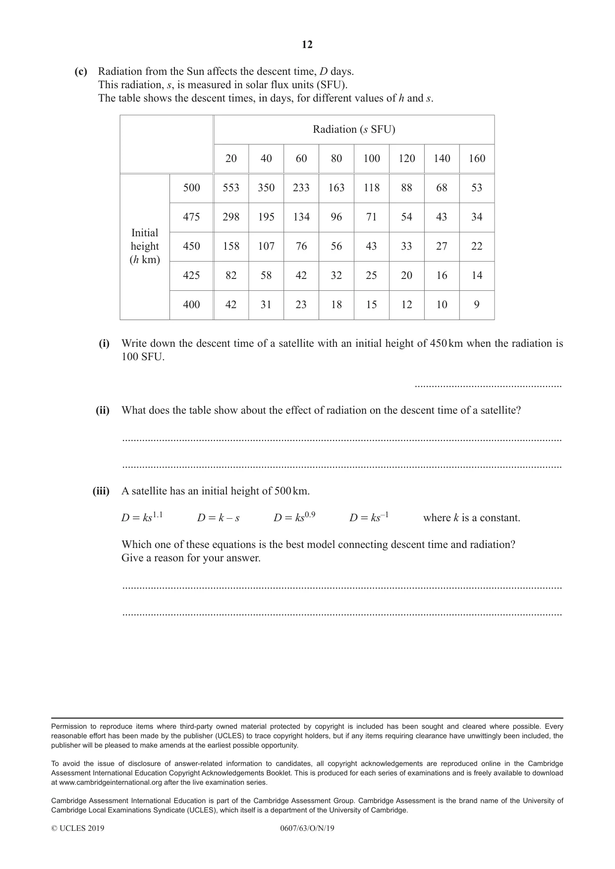 Cambridge IGCSE Mathematics - International 0607 2019 Oct/Nov Paper 6 · Variant 3 question paper, page 12 of 12