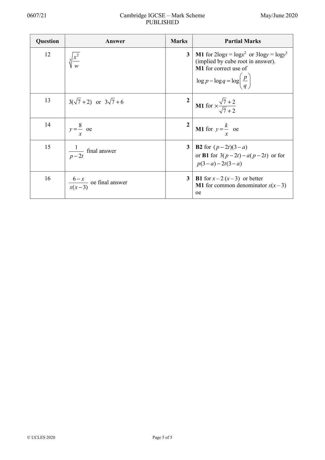 Mark scheme, page 5 of 5