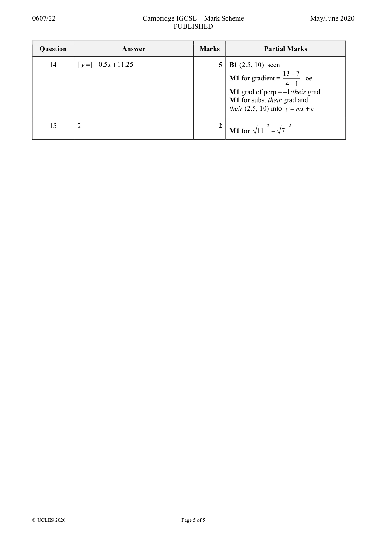 Mark scheme, page 5 of 5