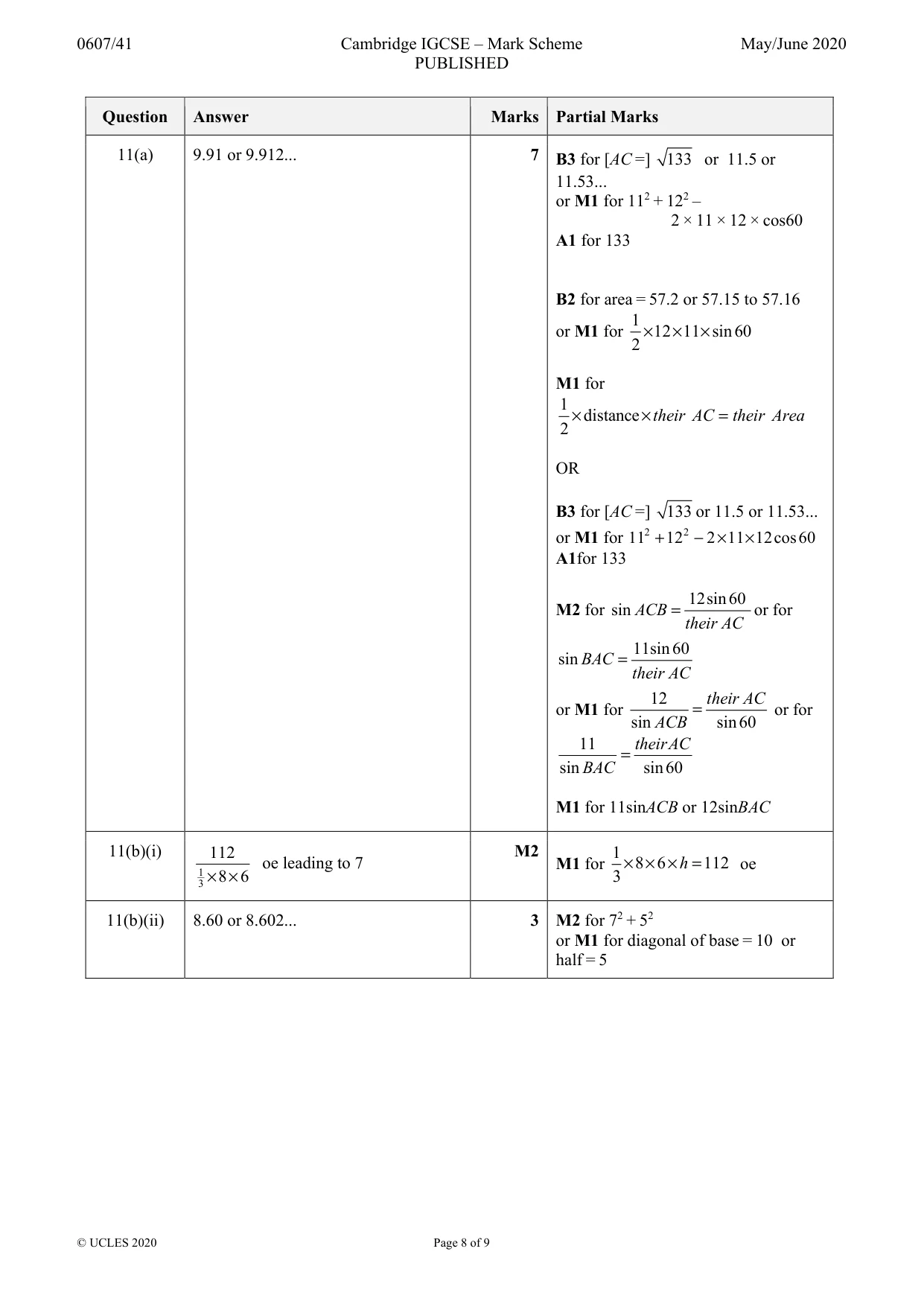 Mark scheme, page 8 of 9