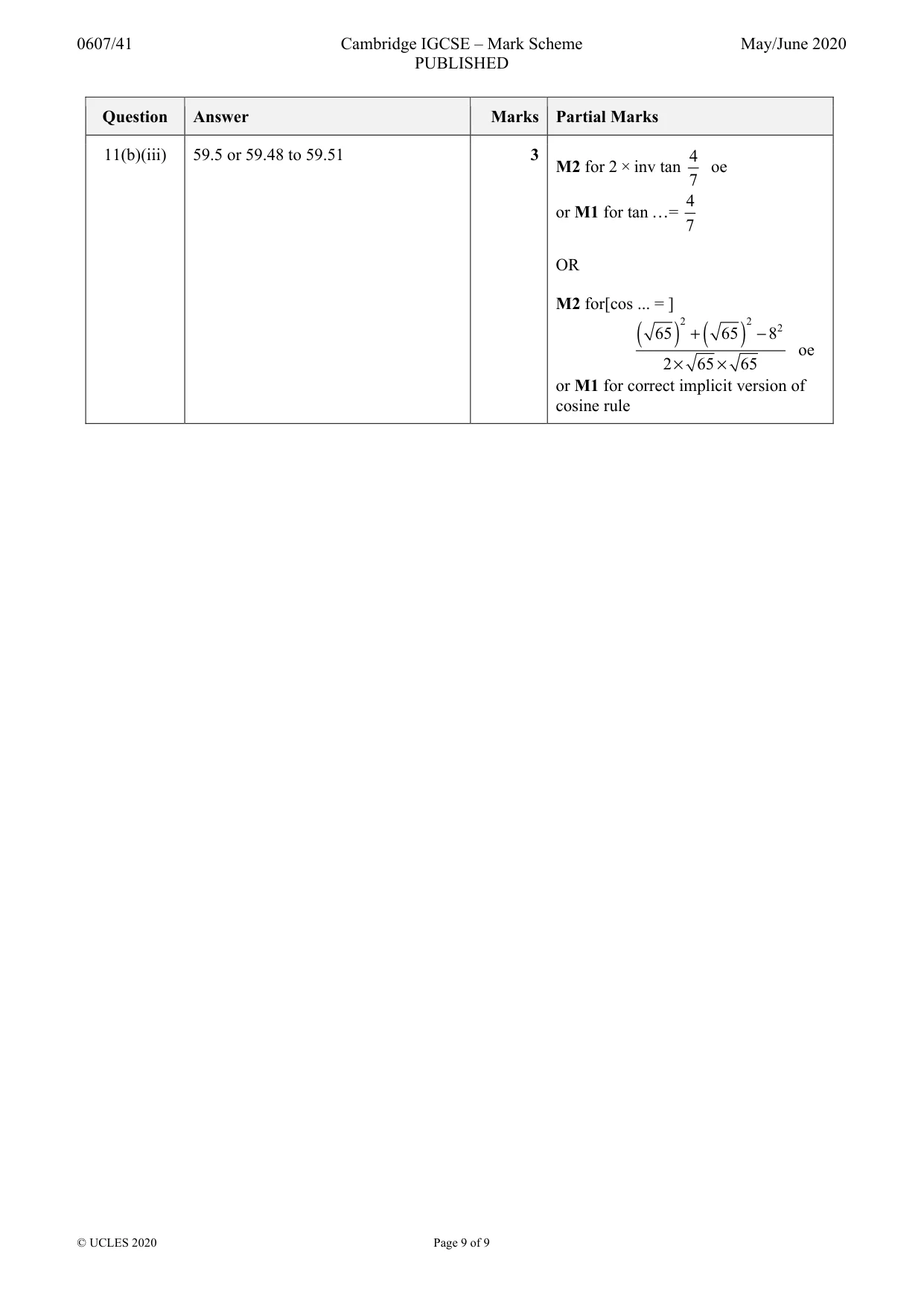 Mark scheme, page 9 of 9