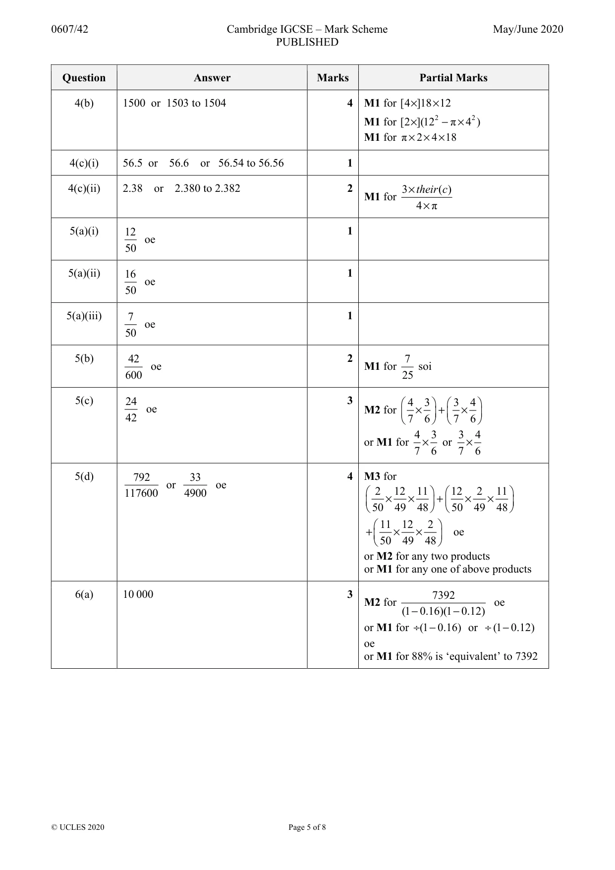 Mark scheme, page 5 of 8