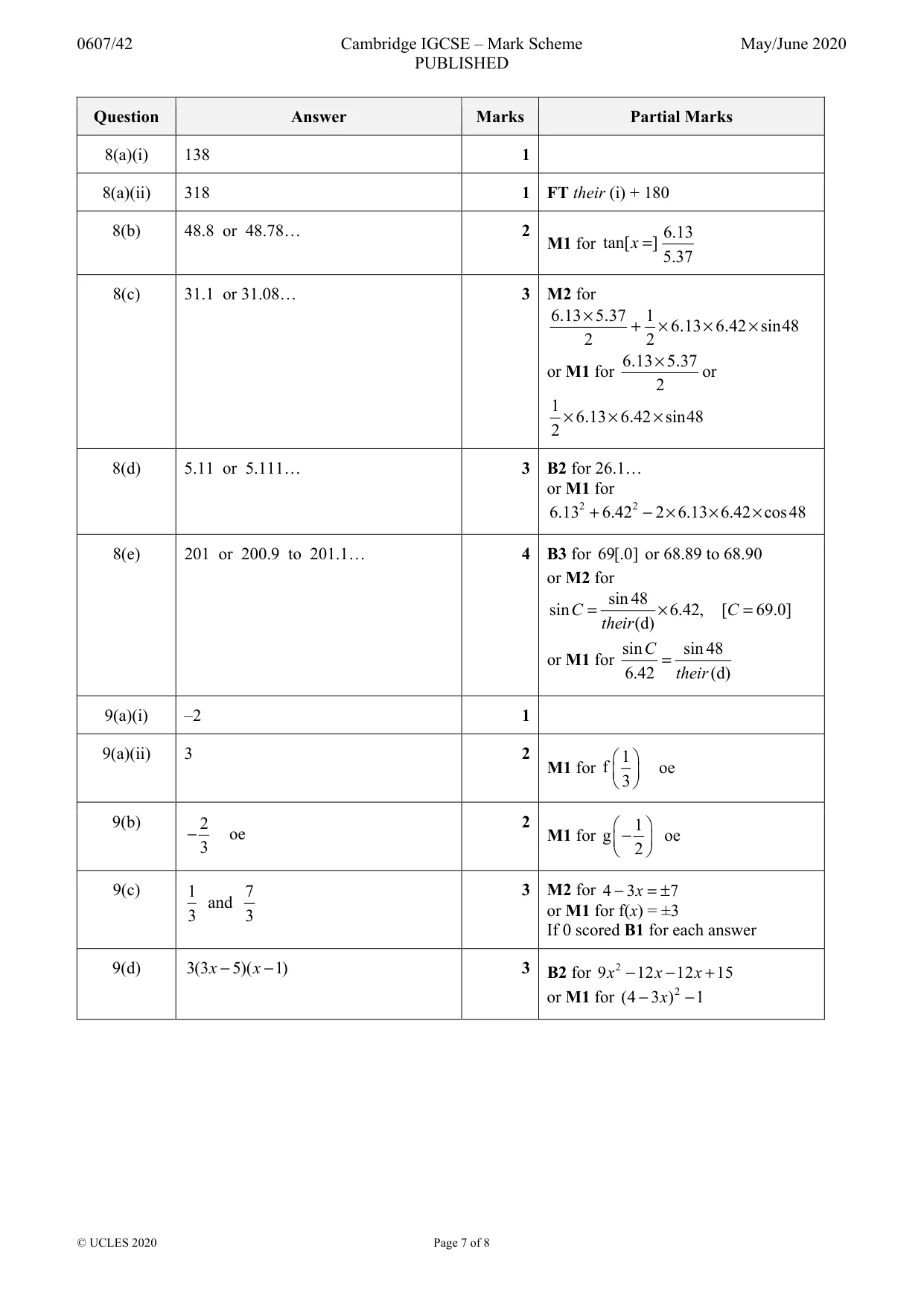 Mark scheme, page 7 of 8