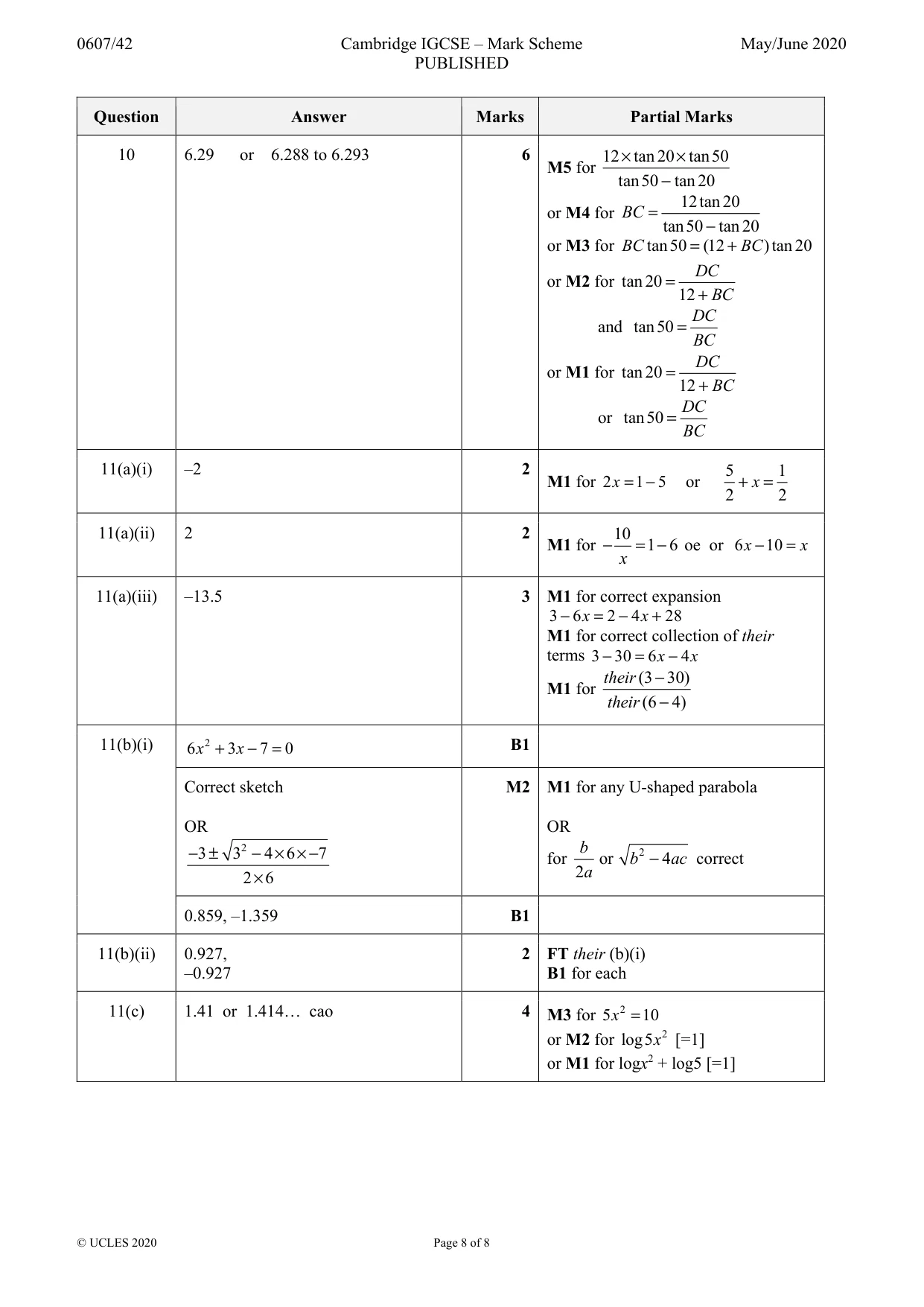 Mark scheme, page 8 of 8