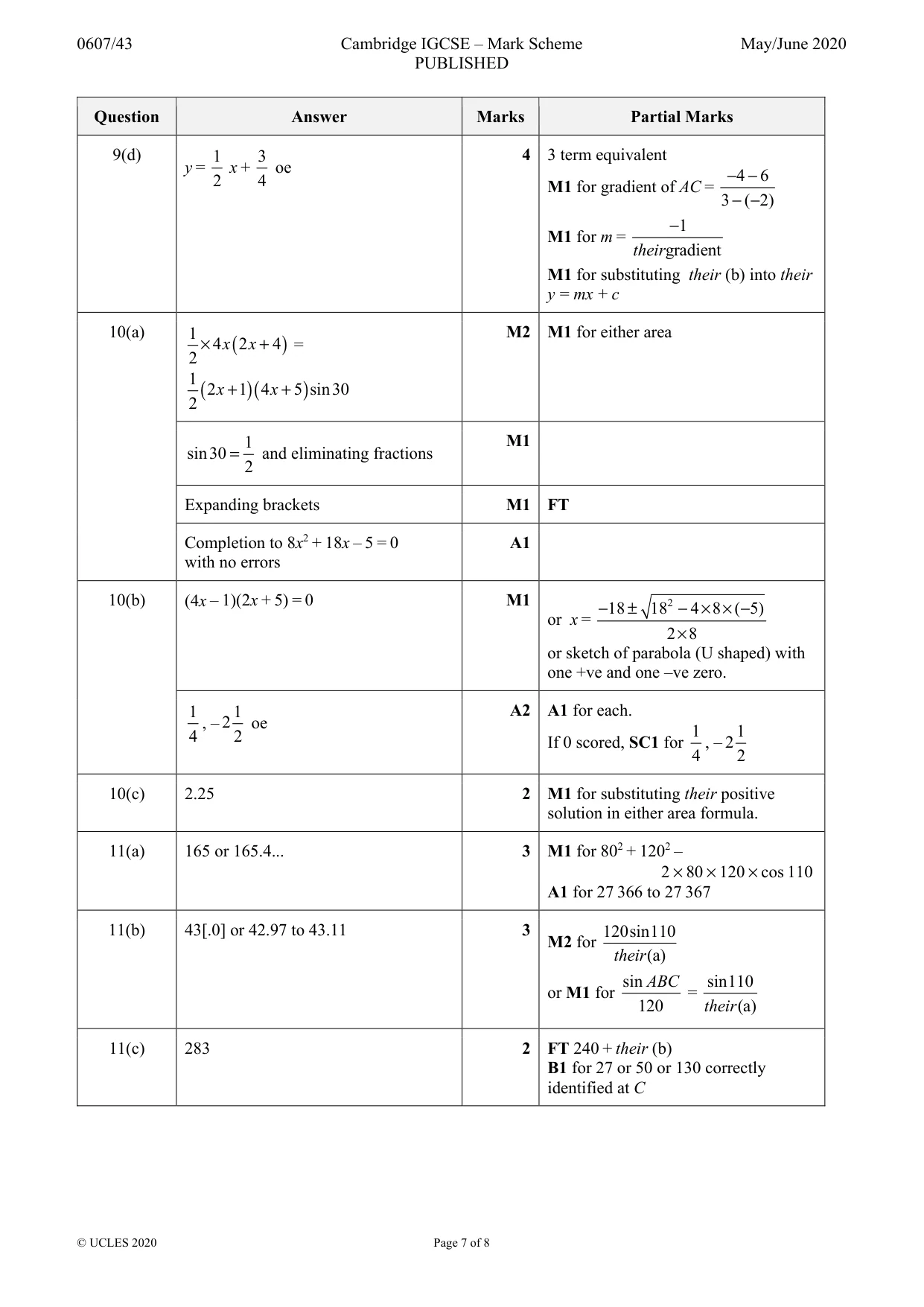 Mark scheme, page 7 of 8