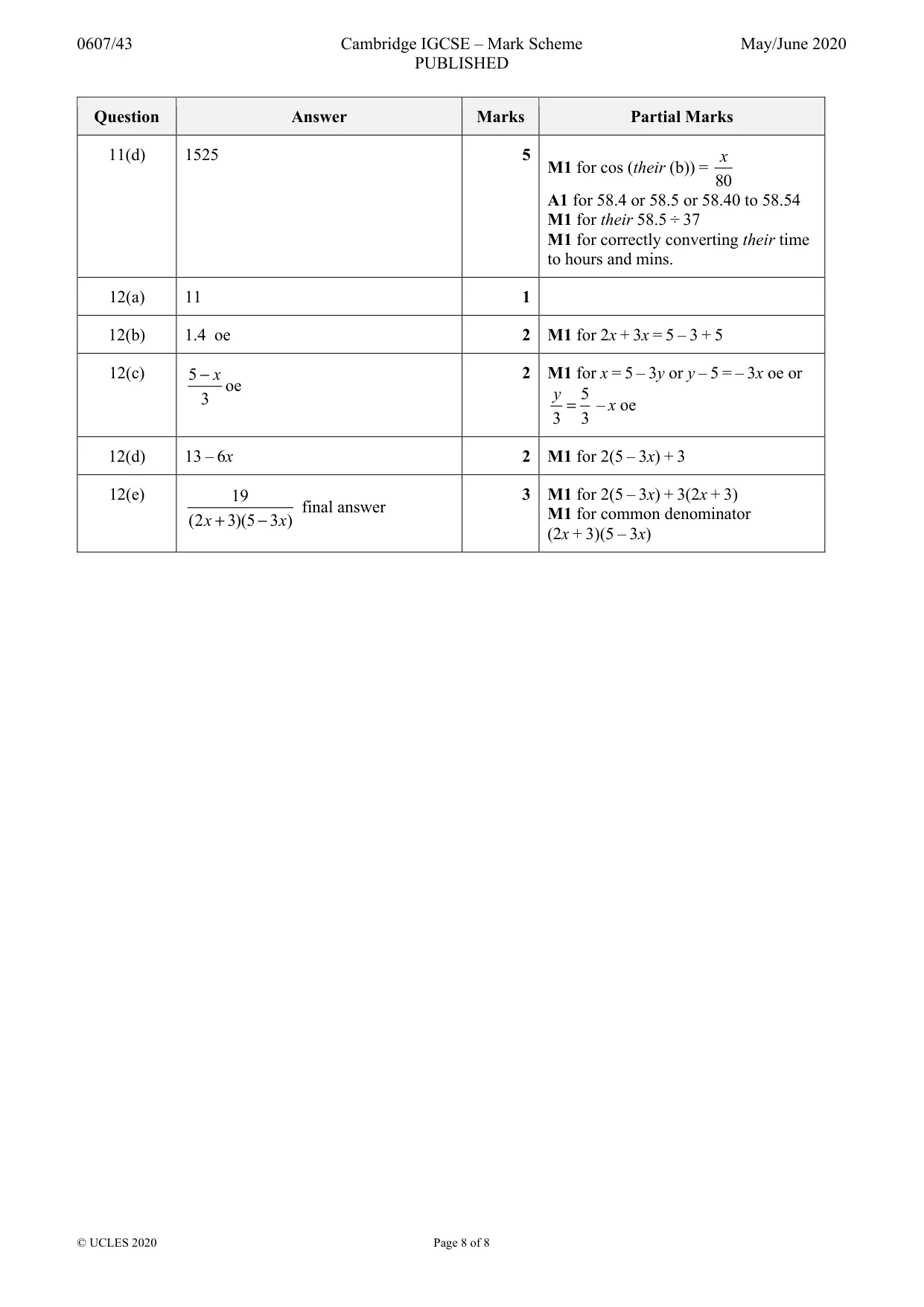 Mark scheme, page 8 of 8