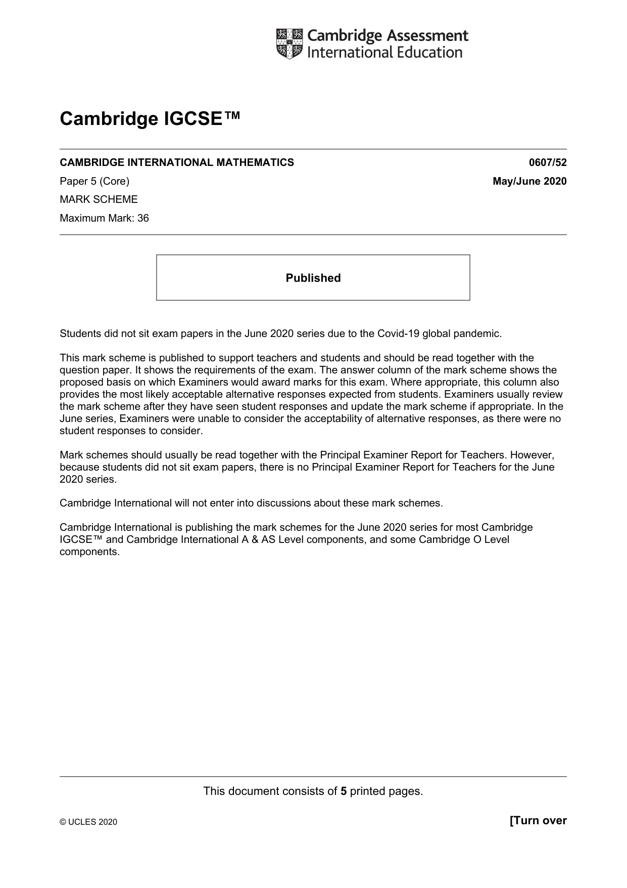 Mark scheme, page 1 of 5