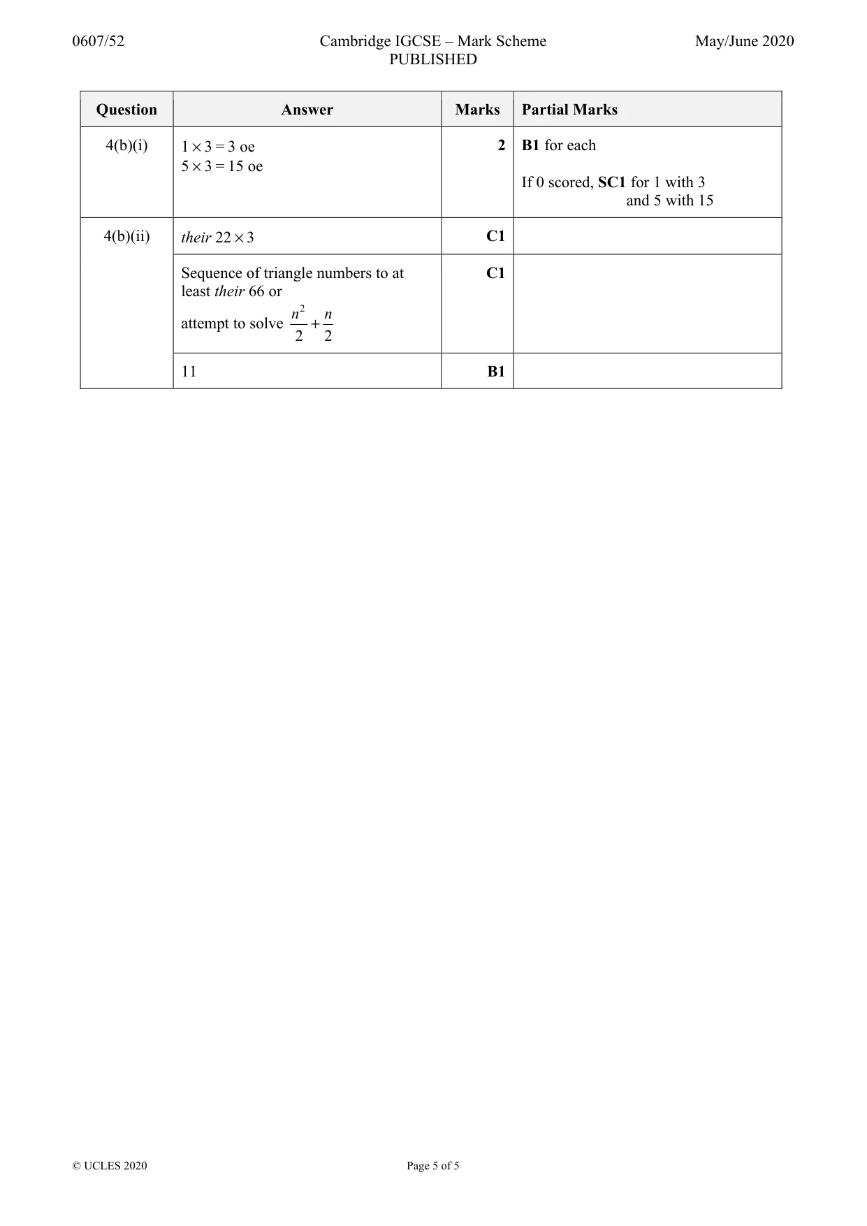 Mark scheme, page 5 of 5