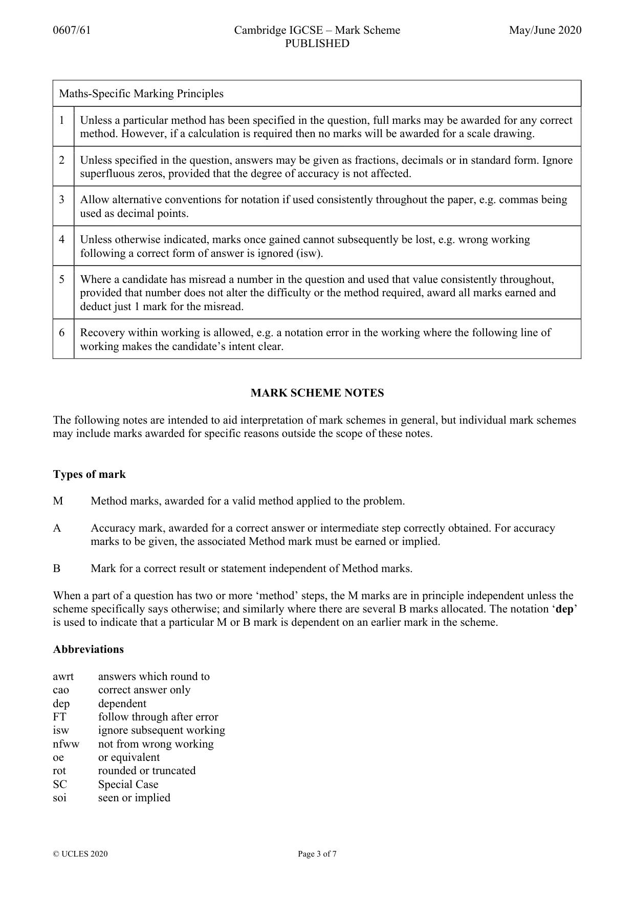 Mark scheme, page 3 of 7