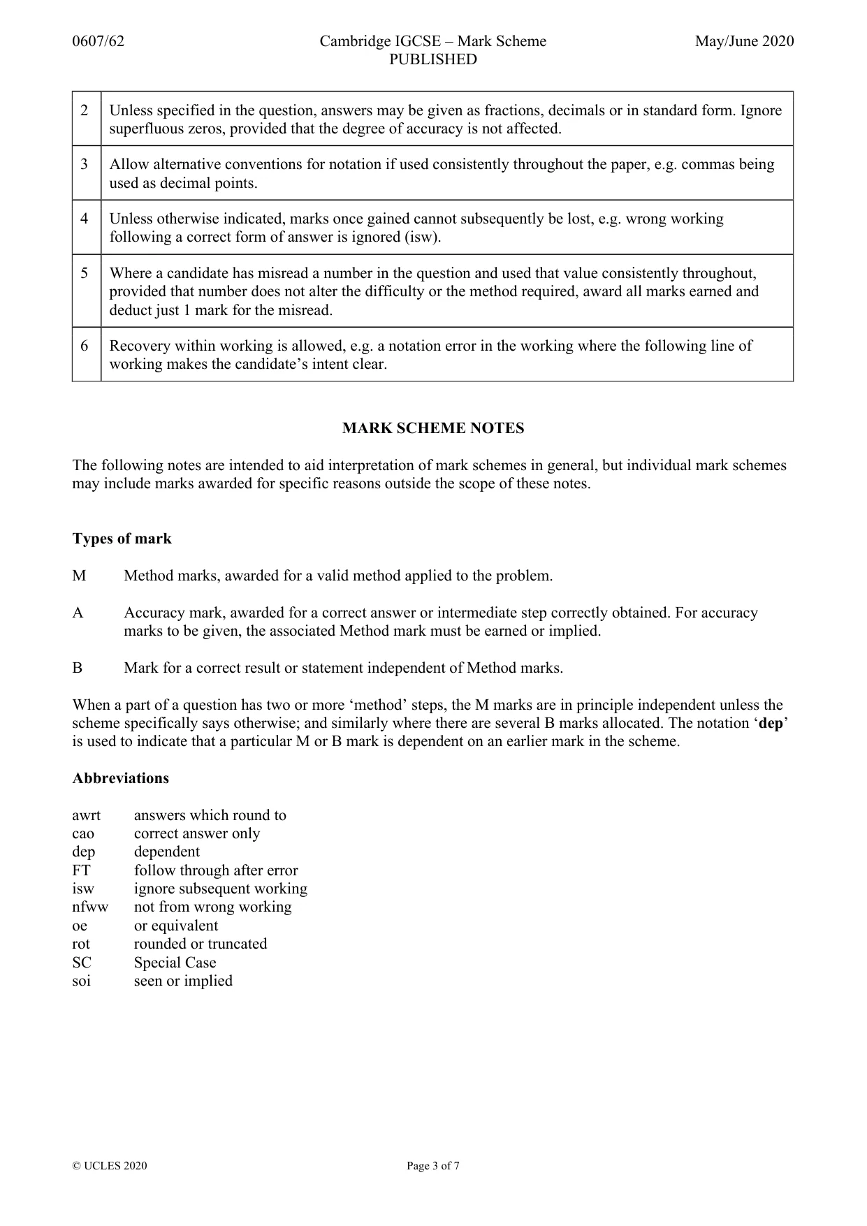 Mark scheme, page 3 of 7