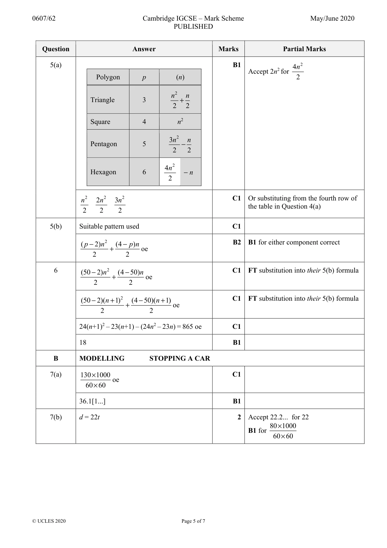 Mark scheme, page 5 of 7