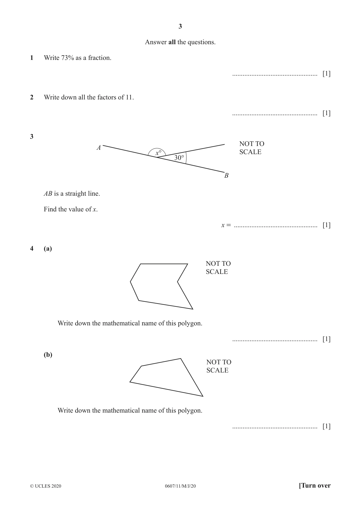 Cambridge IGCSE Mathematics - International 0607 2020 May/June Paper 1 · Variant 1 question paper, page 3 of 12