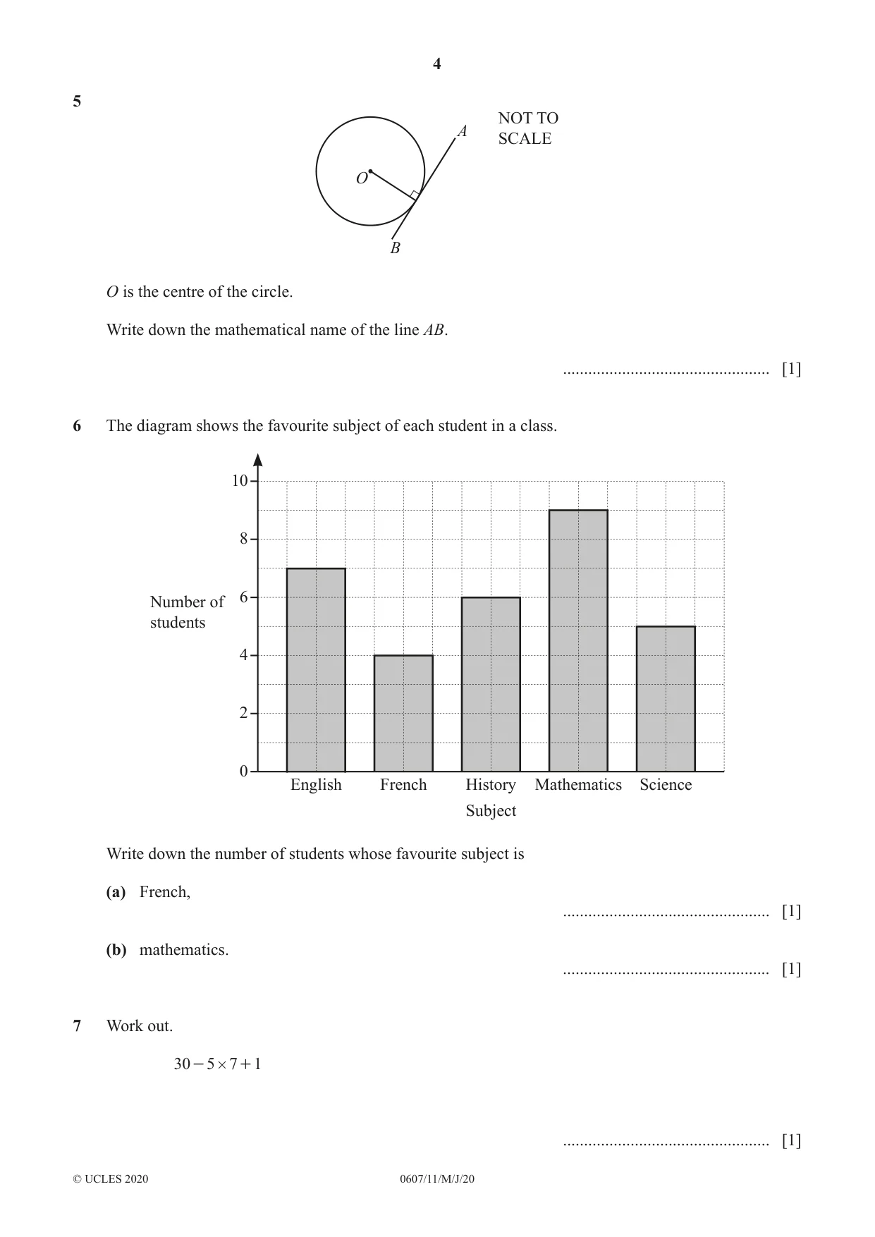 Cambridge IGCSE Mathematics - International 0607 2020 May/June Paper 1 · Variant 1 question paper, page 4 of 12