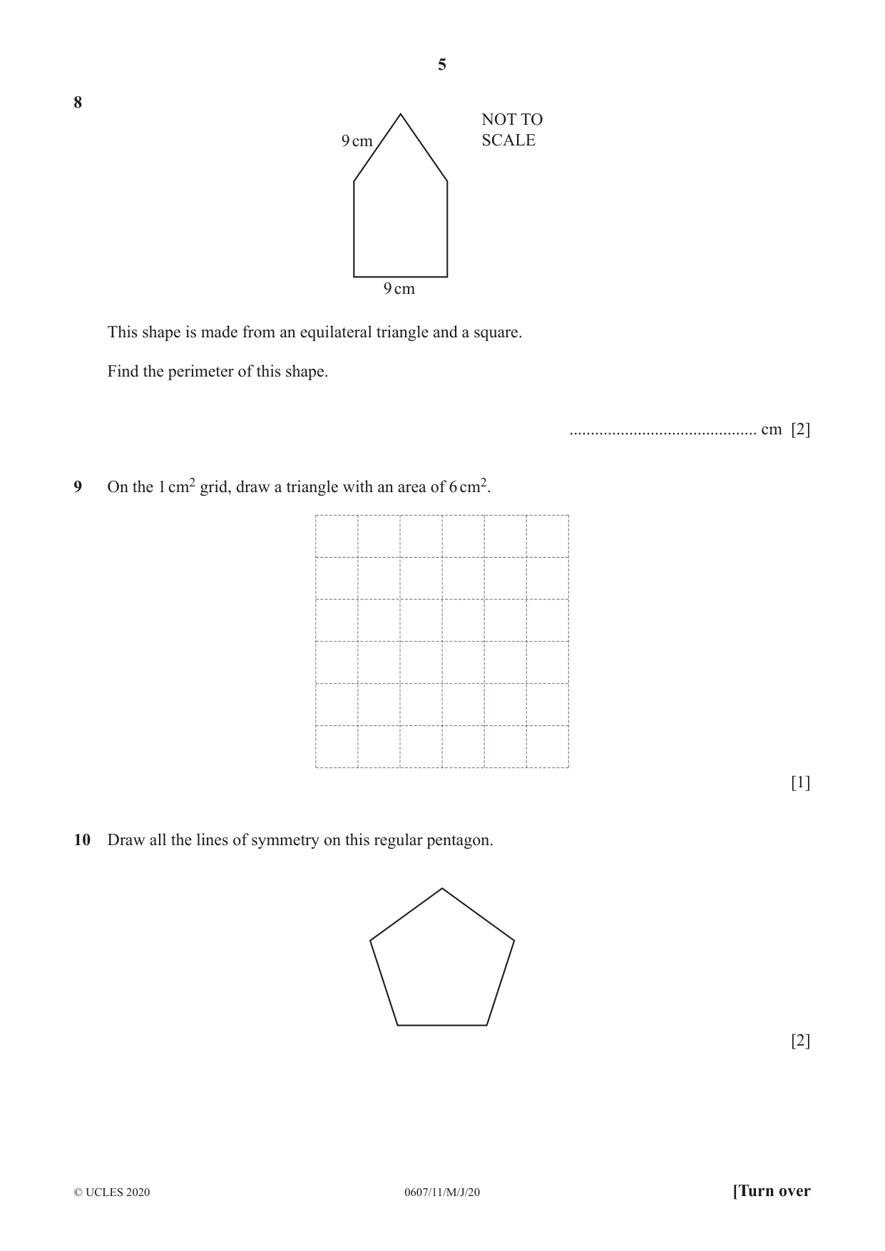 Cambridge IGCSE Mathematics - International 0607 2020 May/June Paper 1 · Variant 1 question paper, page 5 of 12