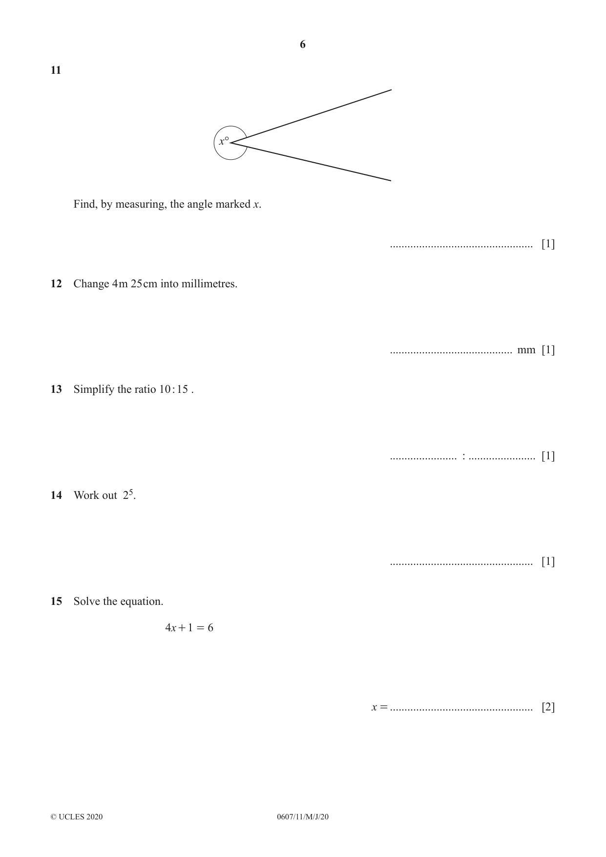 Cambridge IGCSE Mathematics - International 0607 2020 May/June Paper 1 · Variant 1 question paper, page 6 of 12