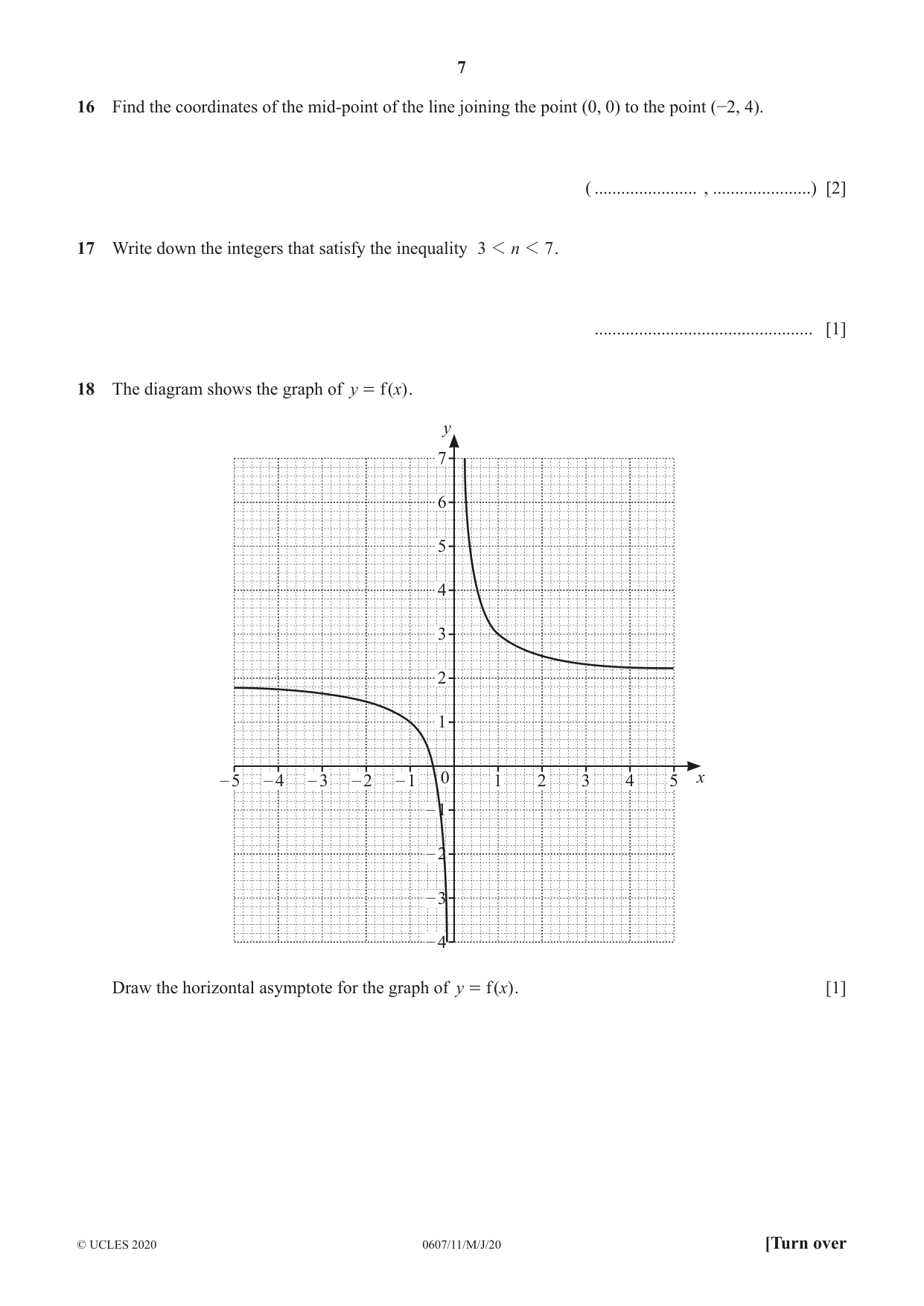 Cambridge IGCSE Mathematics - International 0607 2020 May/June Paper 1 · Variant 1 question paper, page 7 of 12