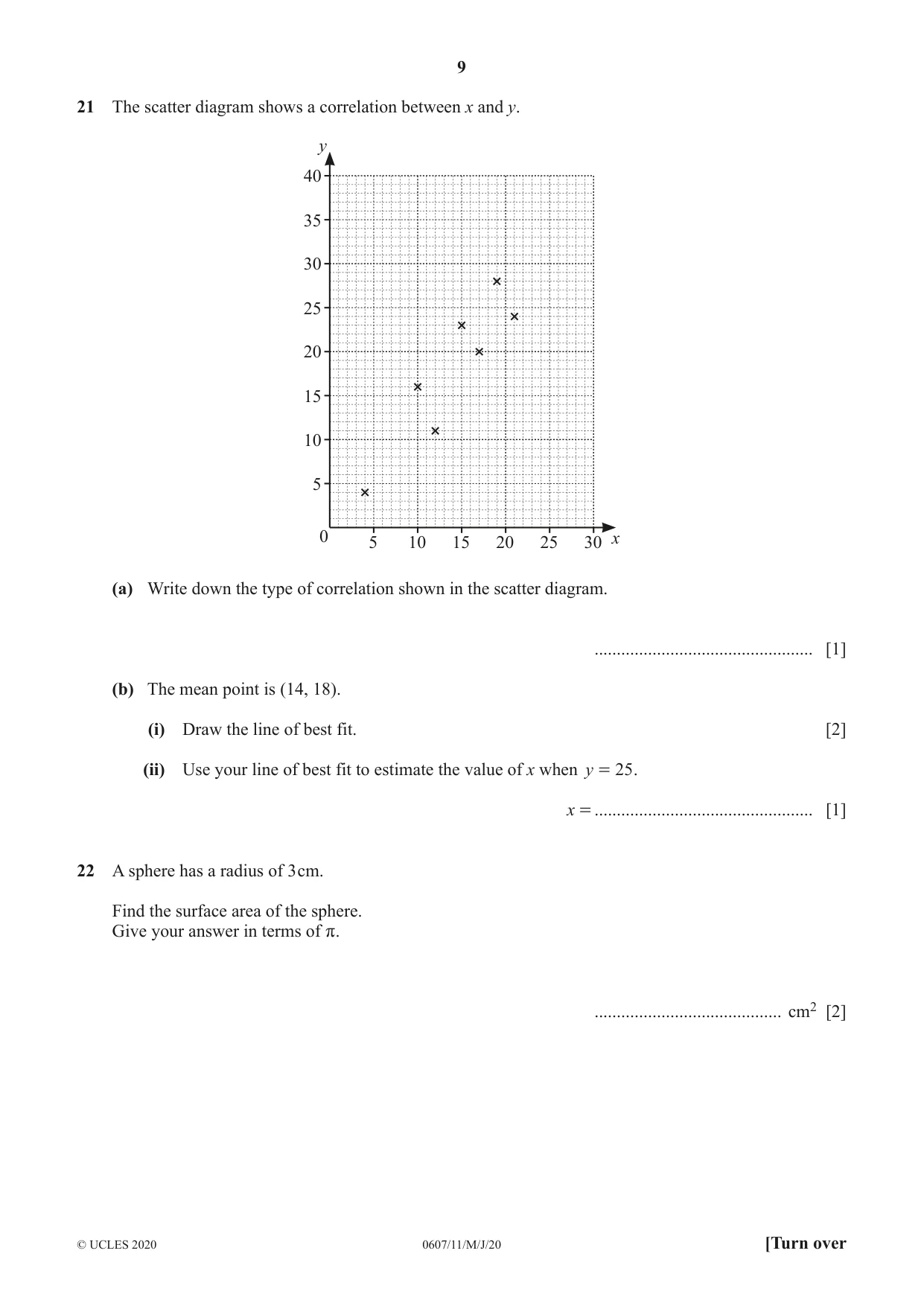 Cambridge IGCSE Mathematics - International 0607 2020 May/June Paper 1 · Variant 1 question paper, page 9 of 12