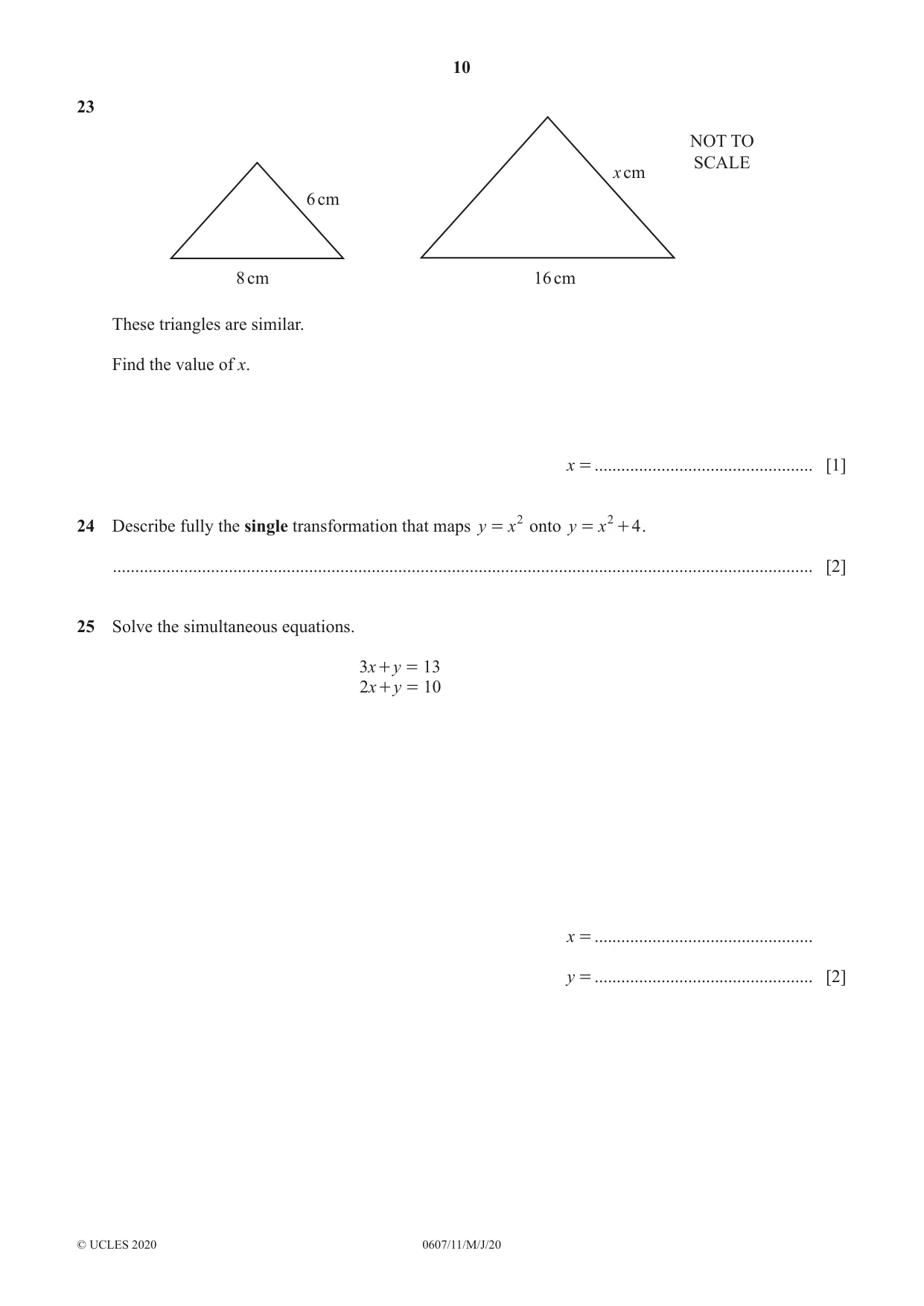 Cambridge IGCSE Mathematics - International 0607 2020 May/June Paper 1 · Variant 1 question paper, page 10 of 12