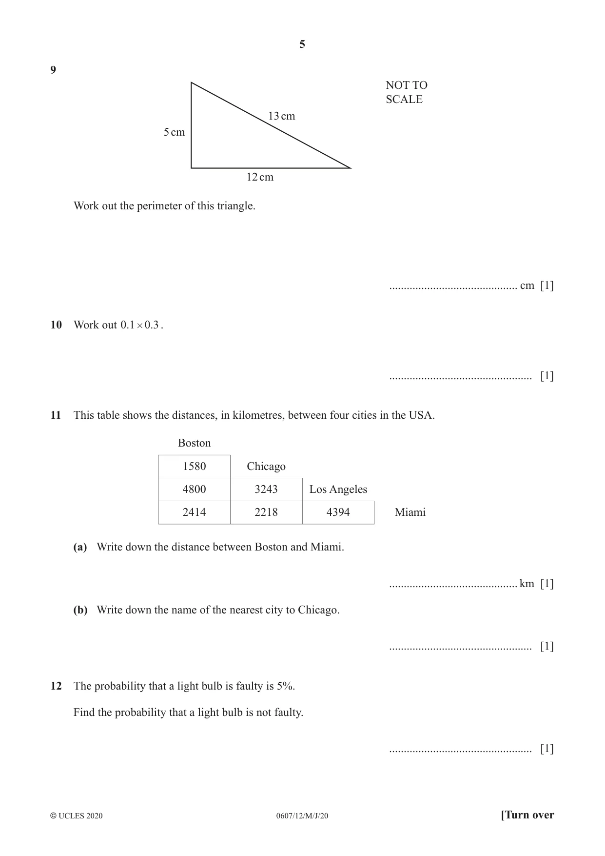 Cambridge IGCSE Mathematics - International 0607 2020 May/June Paper 1 · Variant 2 question paper, page 5 of 12