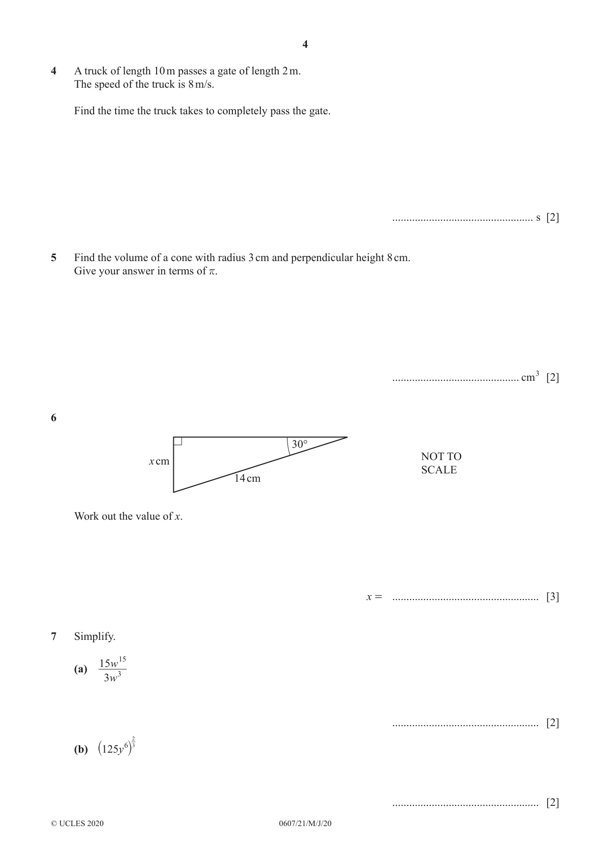 Cambridge IGCSE Mathematics - International 0607 2020 May/June Paper 2 · Variant 1 question paper, page 4 of 8