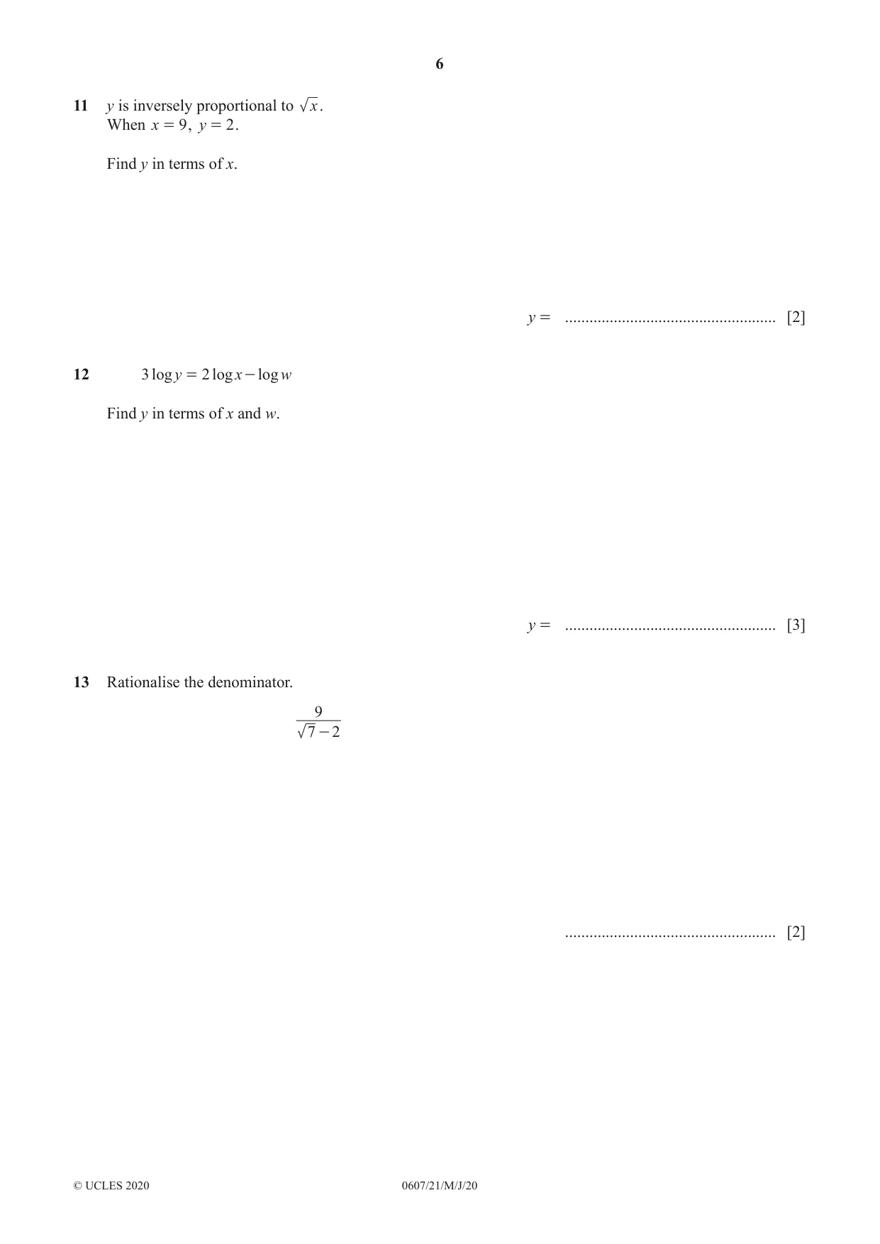 Cambridge IGCSE Mathematics - International 0607 2020 May/June Paper 2 · Variant 1 question paper, page 6 of 8