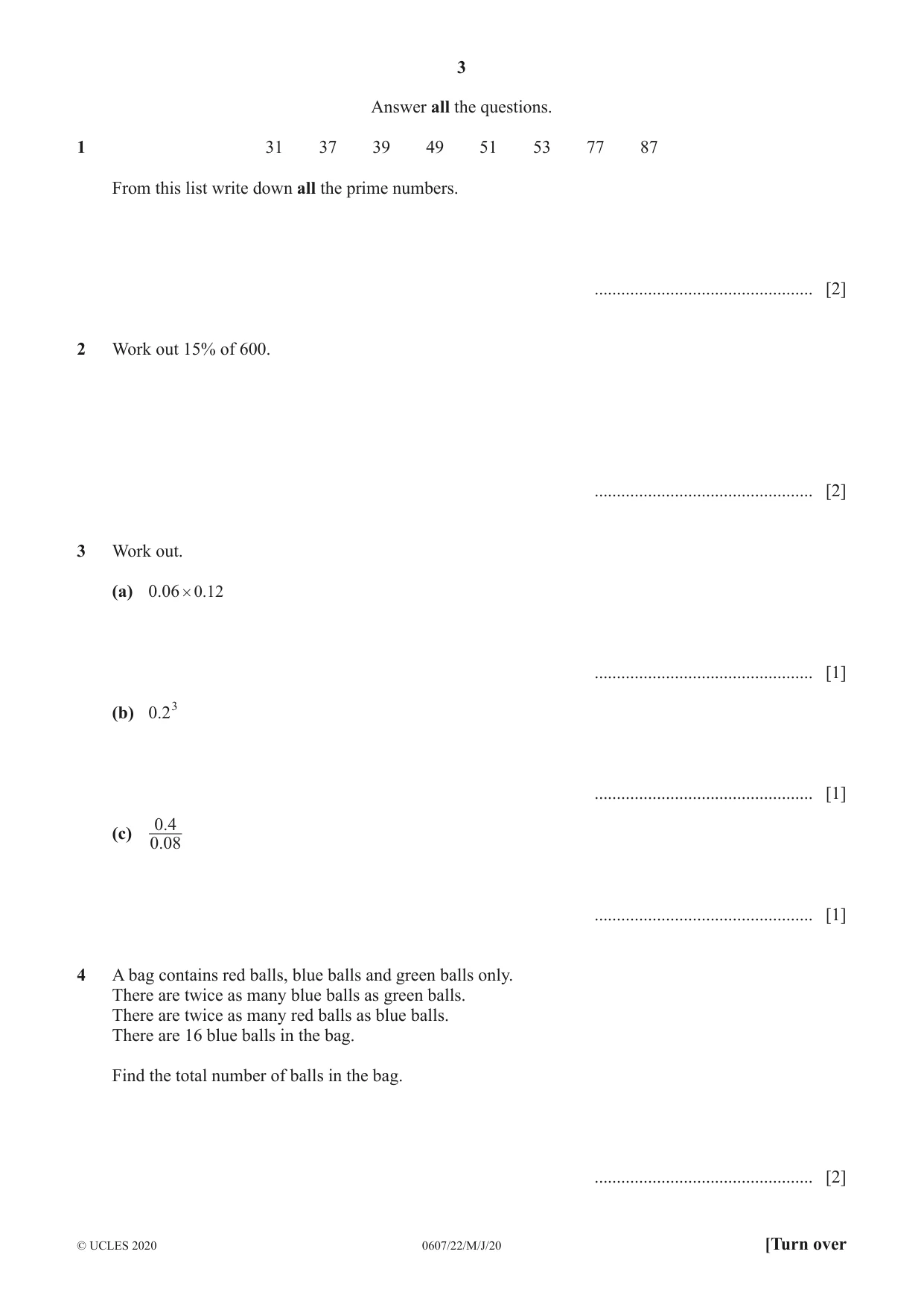 Cambridge IGCSE Mathematics - International 0607 2020 May/June Paper 2 · Variant 2 question paper, page 3 of 8