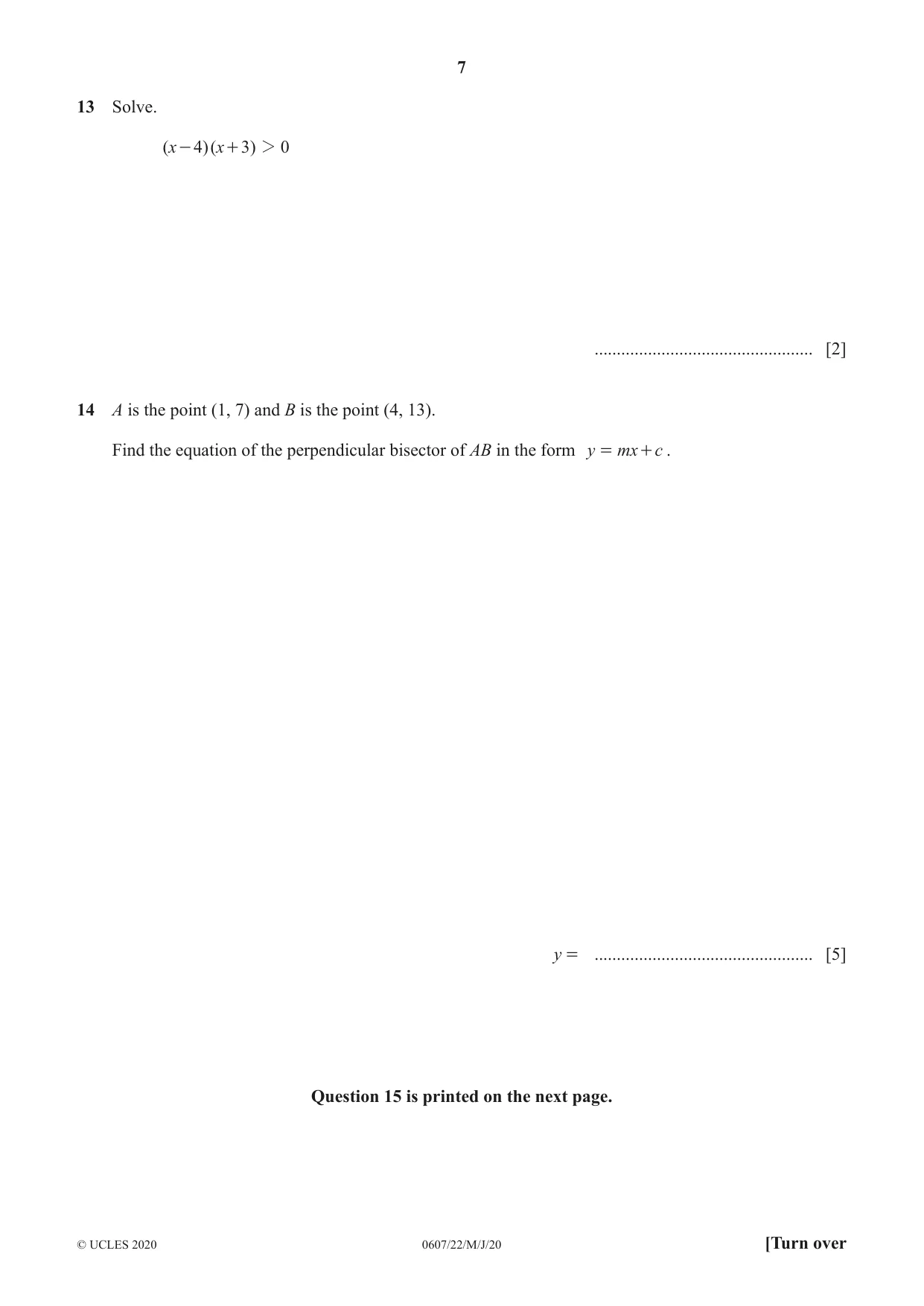 Cambridge IGCSE Mathematics - International 0607 2020 May/June Paper 2 · Variant 2 question paper, page 7 of 8