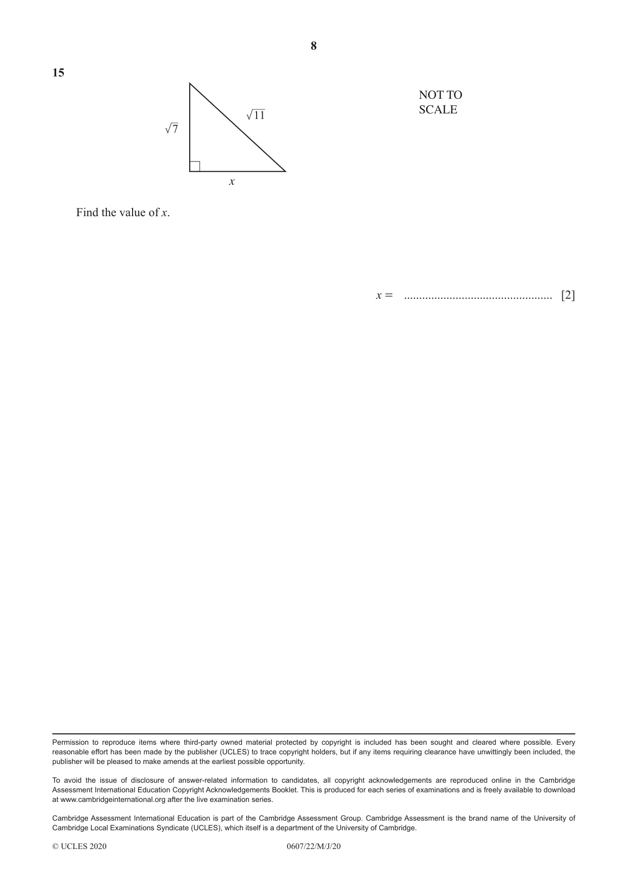 Cambridge IGCSE Mathematics - International 0607 2020 May/June Paper 2 · Variant 2 question paper, page 8 of 8