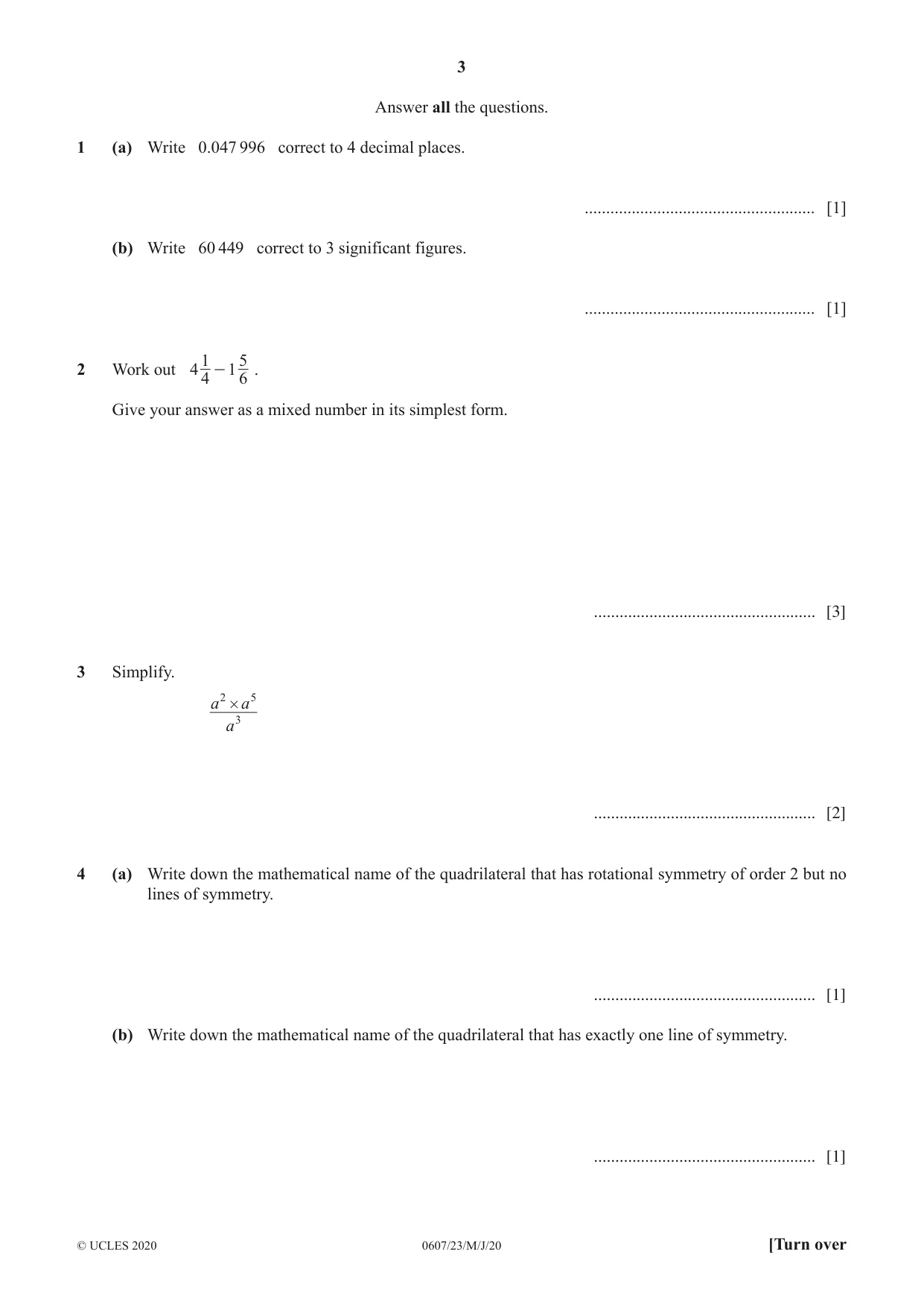 Cambridge IGCSE Mathematics - International 0607 2020 May/June Paper 2 · Variant 3 question paper, page 3 of 8