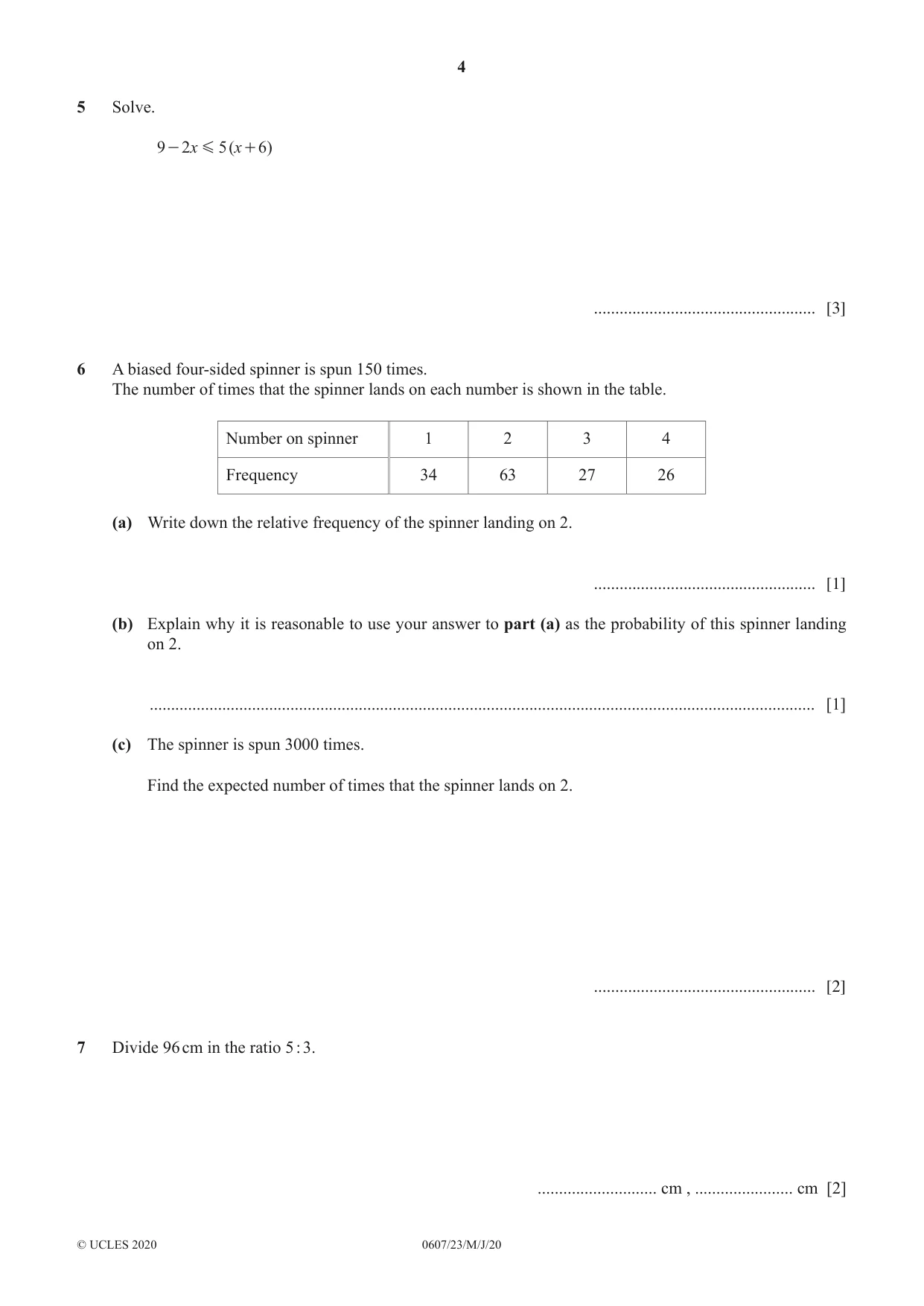 Cambridge IGCSE Mathematics - International 0607 2020 May/June Paper 2 · Variant 3 question paper, page 4 of 8