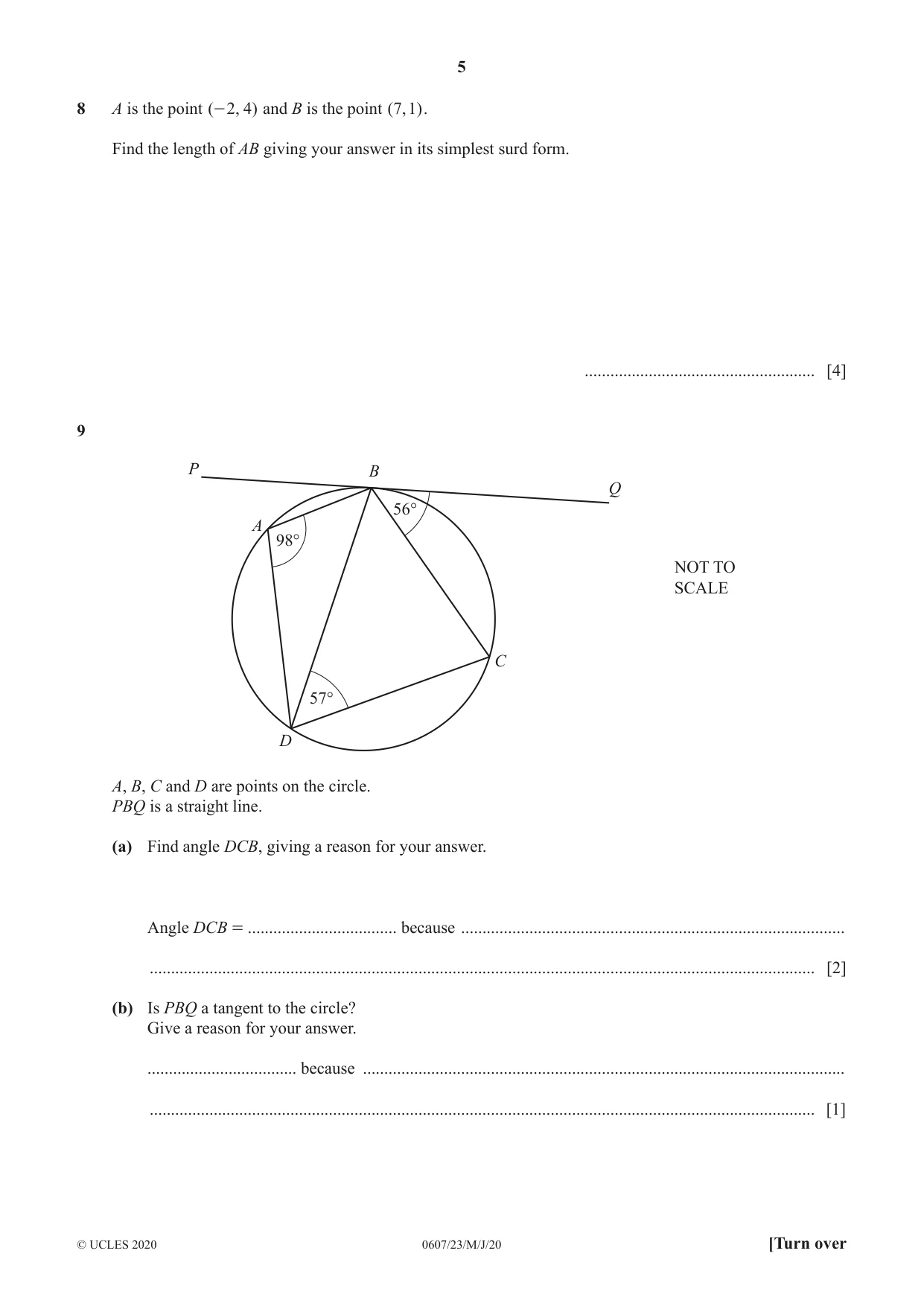 Cambridge IGCSE Mathematics - International 0607 2020 May/June Paper 2 · Variant 3 question paper, page 5 of 8