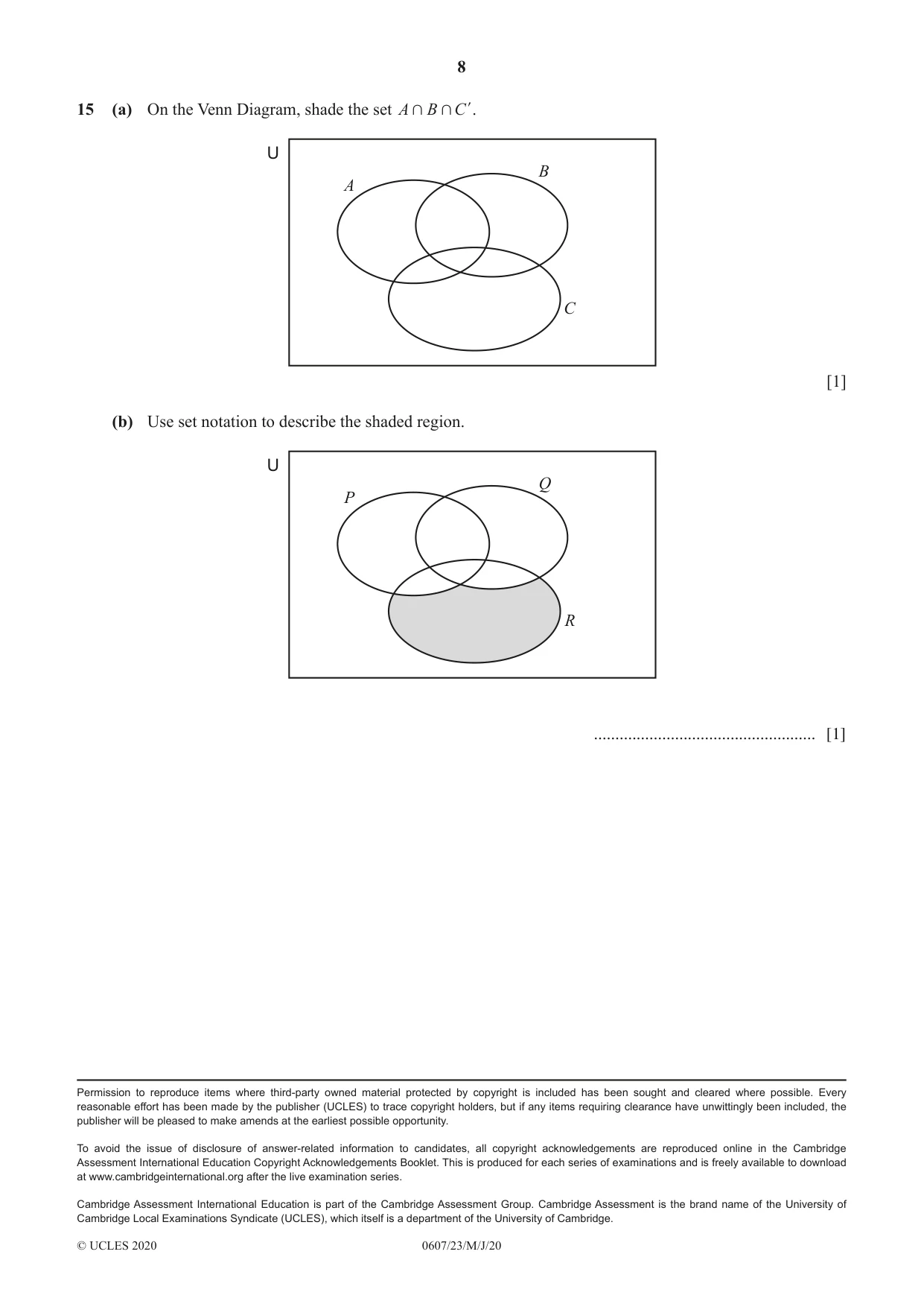 Cambridge IGCSE Mathematics - International 0607 2020 May/June Paper 2 · Variant 3 question paper, page 8 of 8