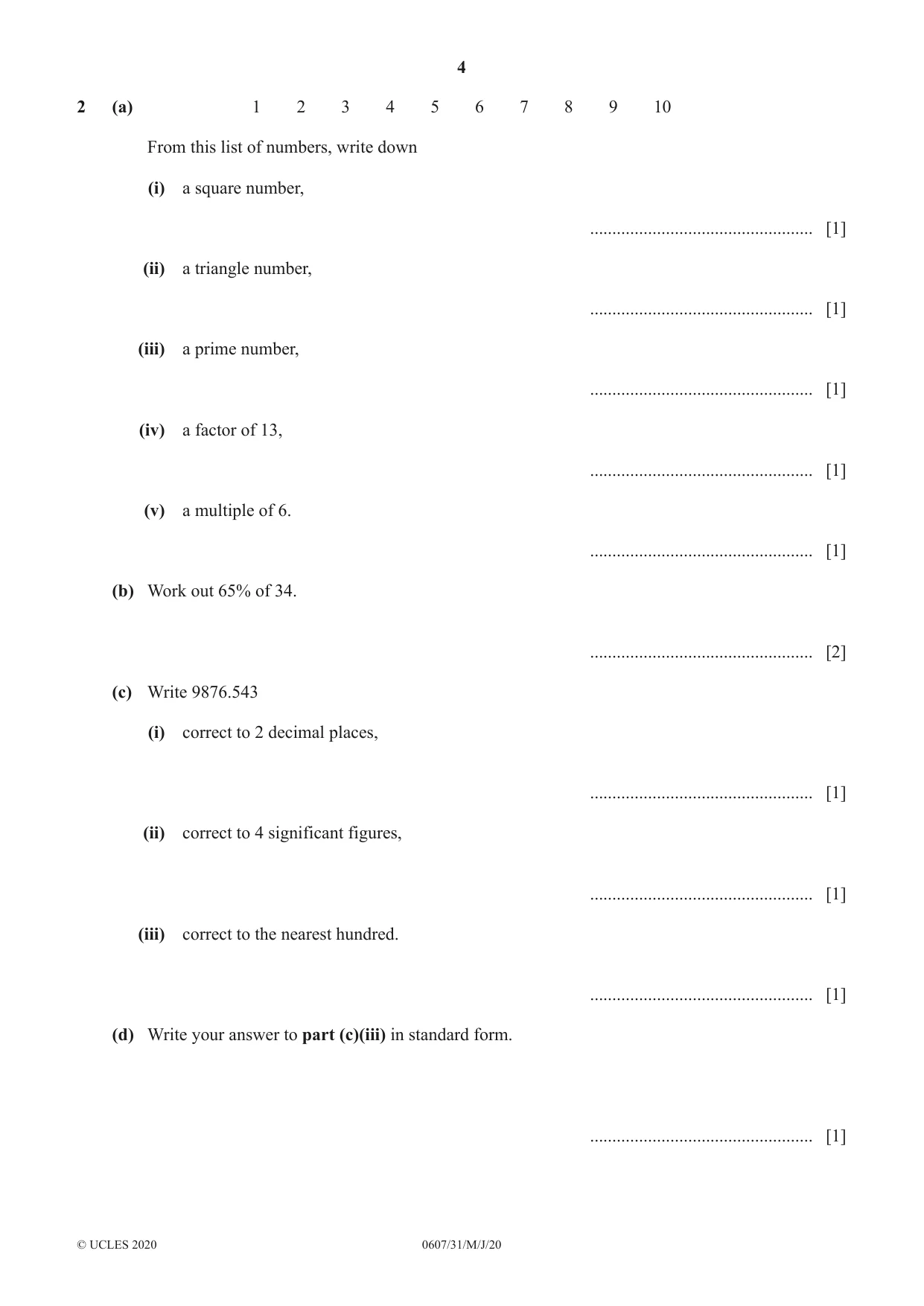 Cambridge IGCSE Mathematics - International 0607 2020 May/June Paper 3 · Variant 1 question paper, page 4 of 16