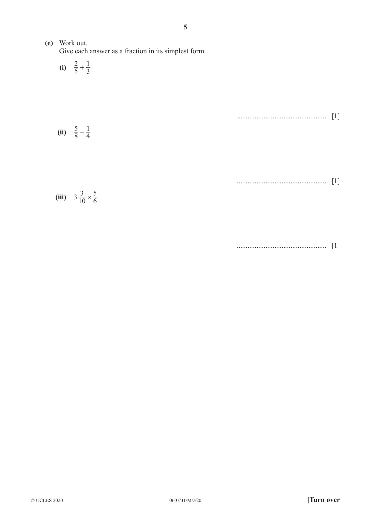 Cambridge IGCSE Mathematics - International 0607 2020 May/June Paper 3 · Variant 1 question paper, page 5 of 16