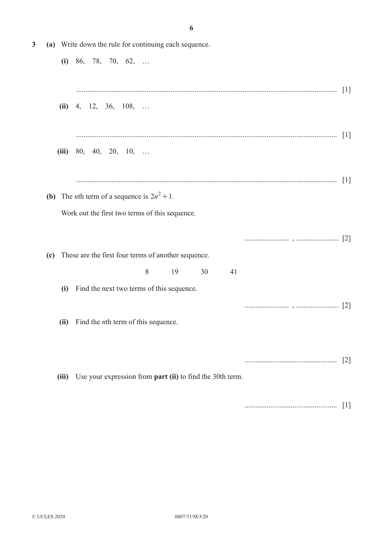 Cambridge IGCSE Mathematics - International 0607 2020 May/June Paper 3 · Variant 1 question paper, page 6 of 16