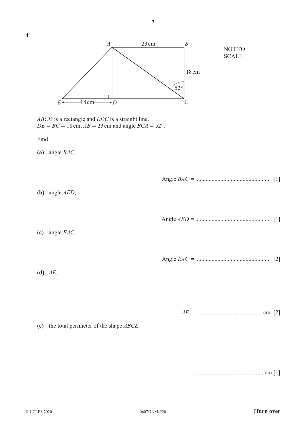 Cambridge IGCSE Mathematics - International 0607 2020 May/June Paper 3 · Variant 1 question paper, page 7 of 16