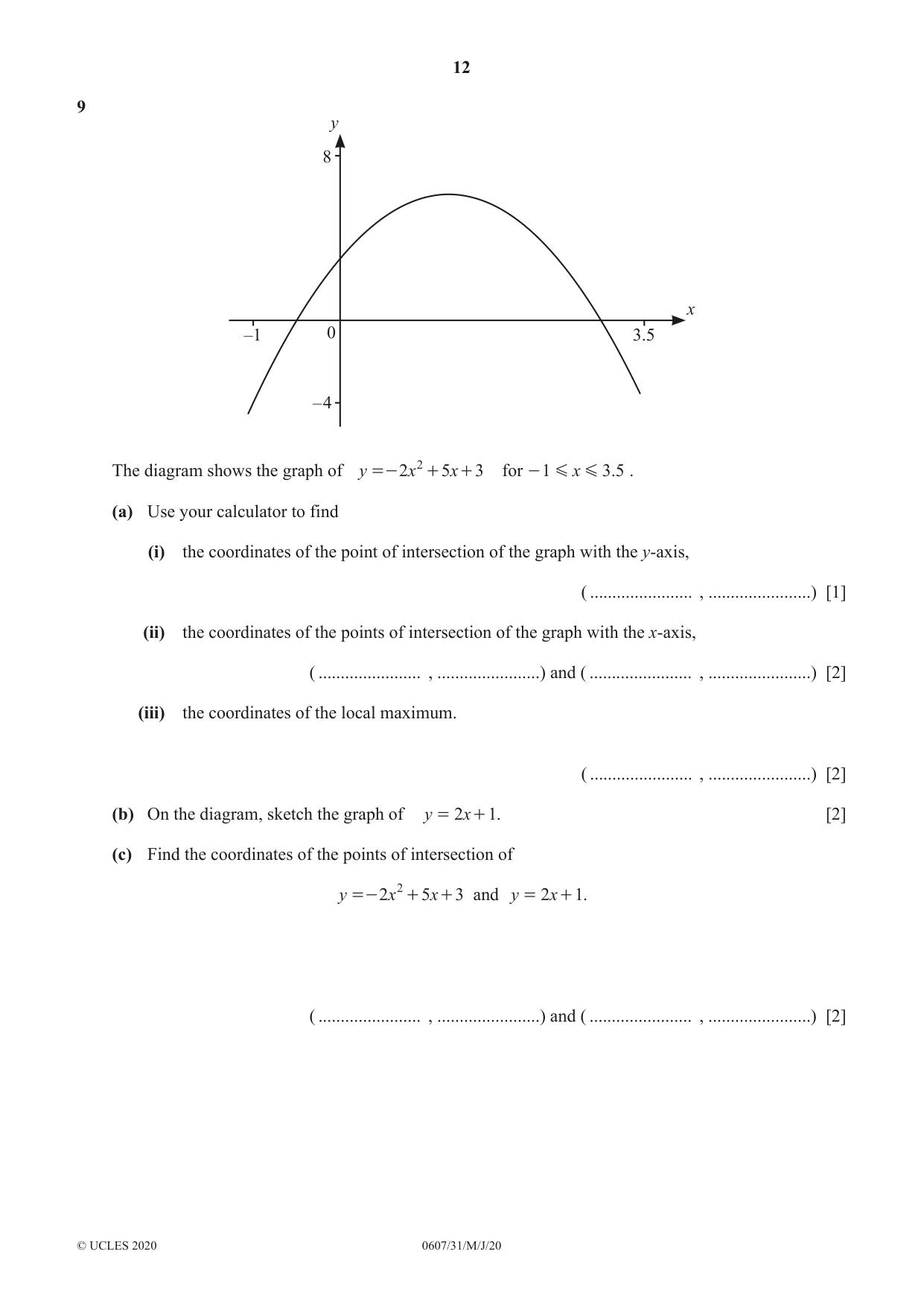 Cambridge IGCSE Mathematics - International 0607 2020 May/June Paper 3 · Variant 1 question paper, page 12 of 16