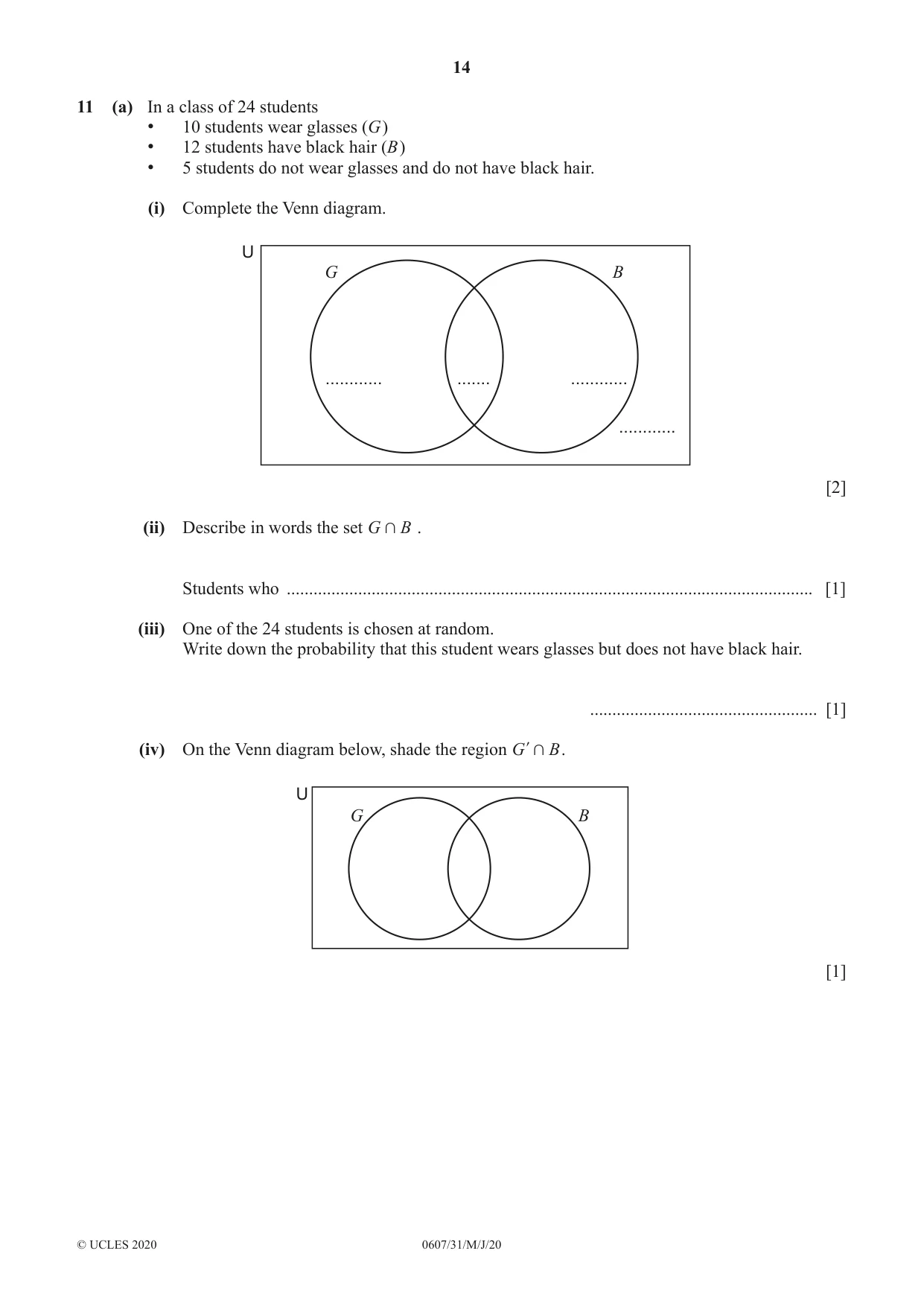 Cambridge IGCSE Mathematics - International 0607 2020 May/June Paper 3 · Variant 1 question paper, page 14 of 16