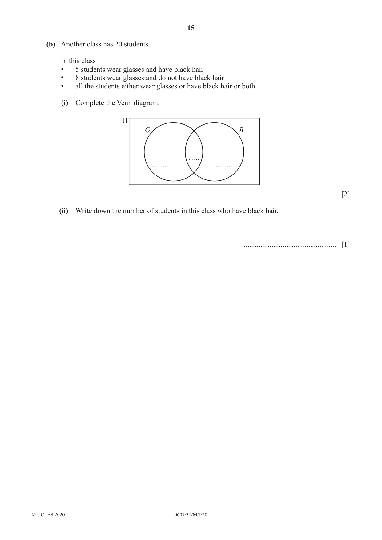 Cambridge IGCSE Mathematics - International 0607 2020 May/June Paper 3 · Variant 1 question paper, page 15 of 16
