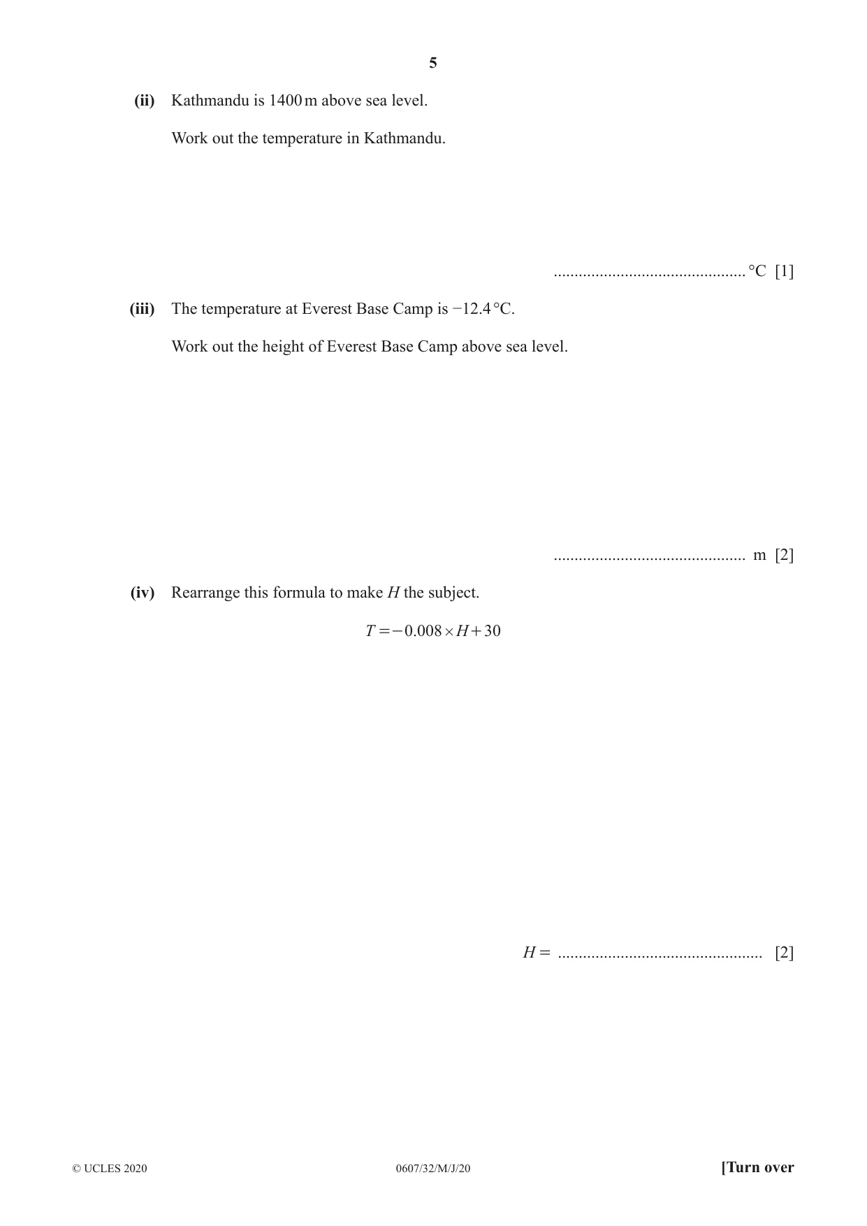 Cambridge IGCSE Mathematics - International 0607 2020 May/June Paper 3 · Variant 2 question paper, page 5 of 20