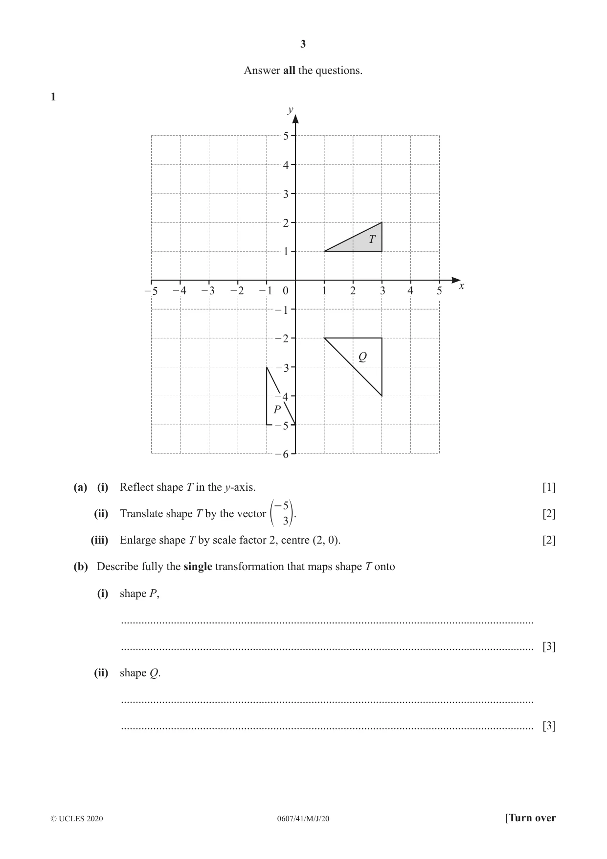 Cambridge IGCSE Mathematics - International 0607 2020 May/June Paper 4 · Variant 1 question paper, page 3 of 20